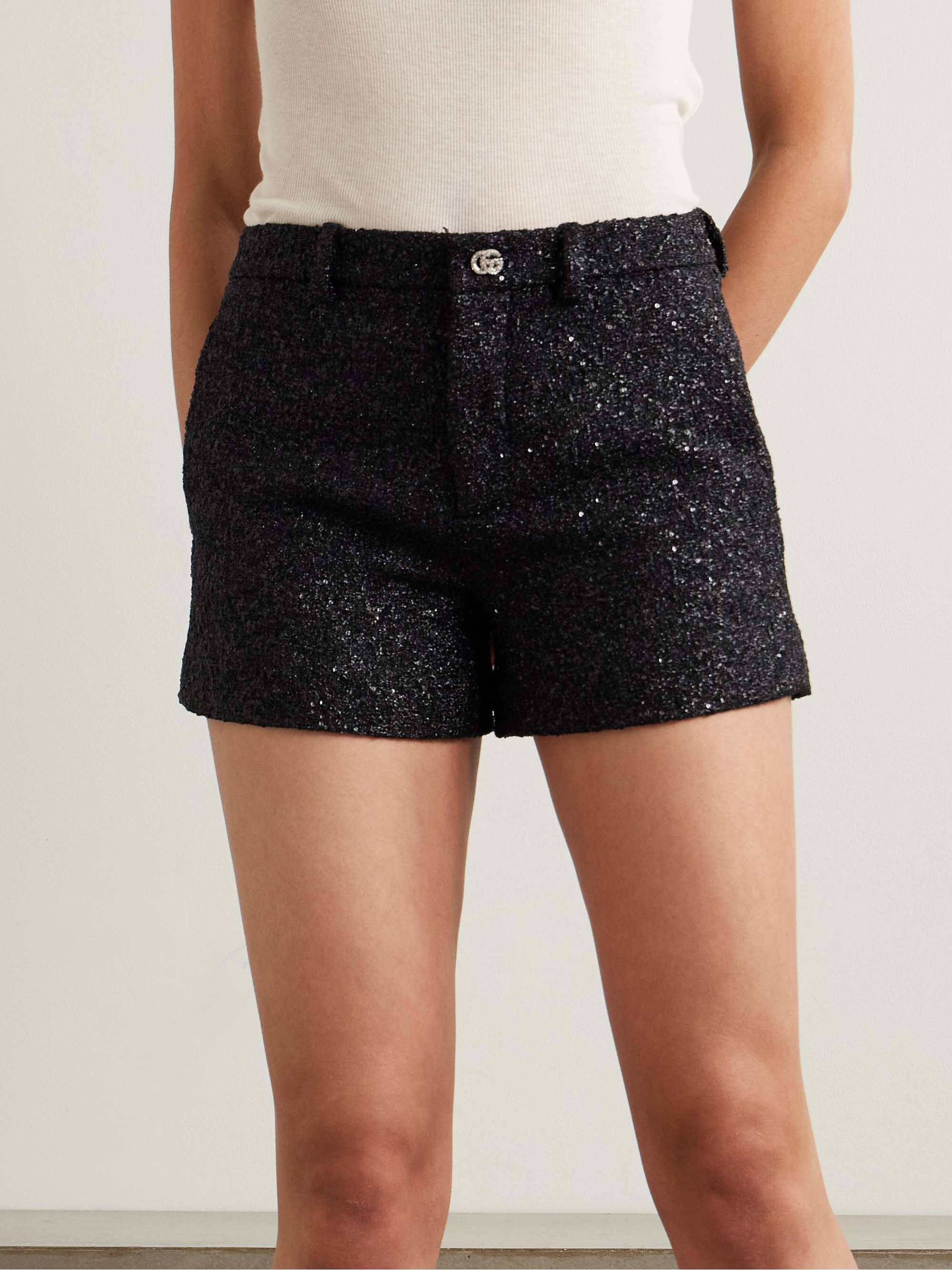 Embellished metallic tweed shorts view