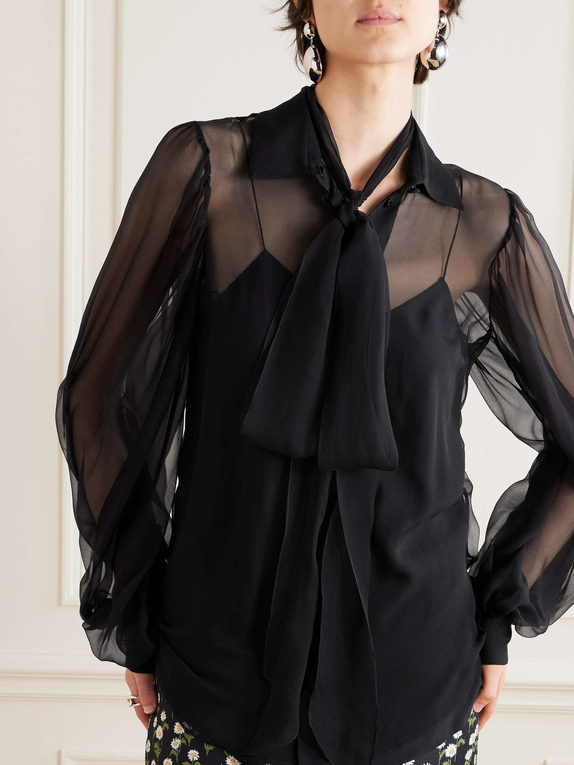 Pussy-bow silk-chiffon shirt view
