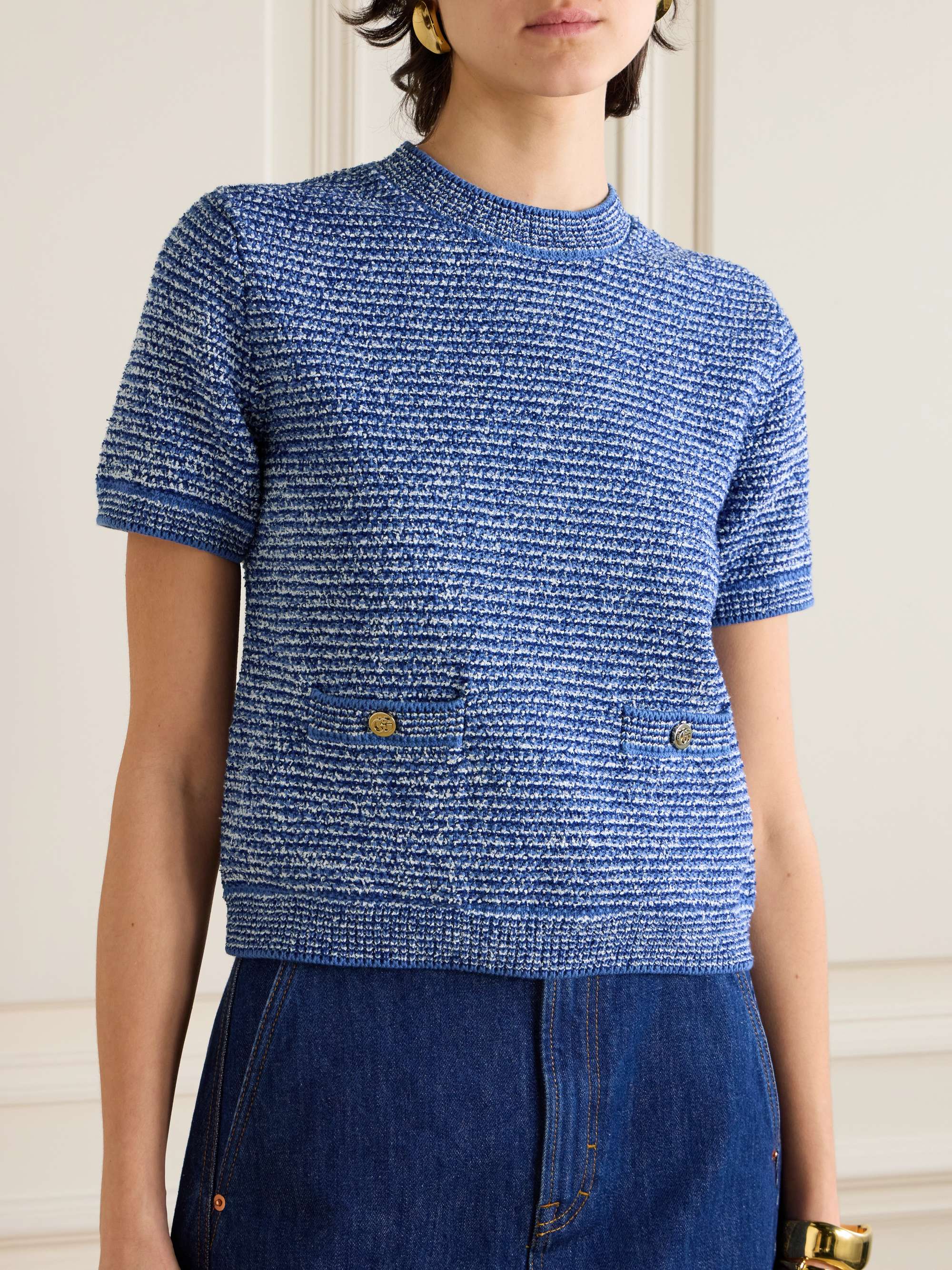 Striped cotton-blend bouclé top view