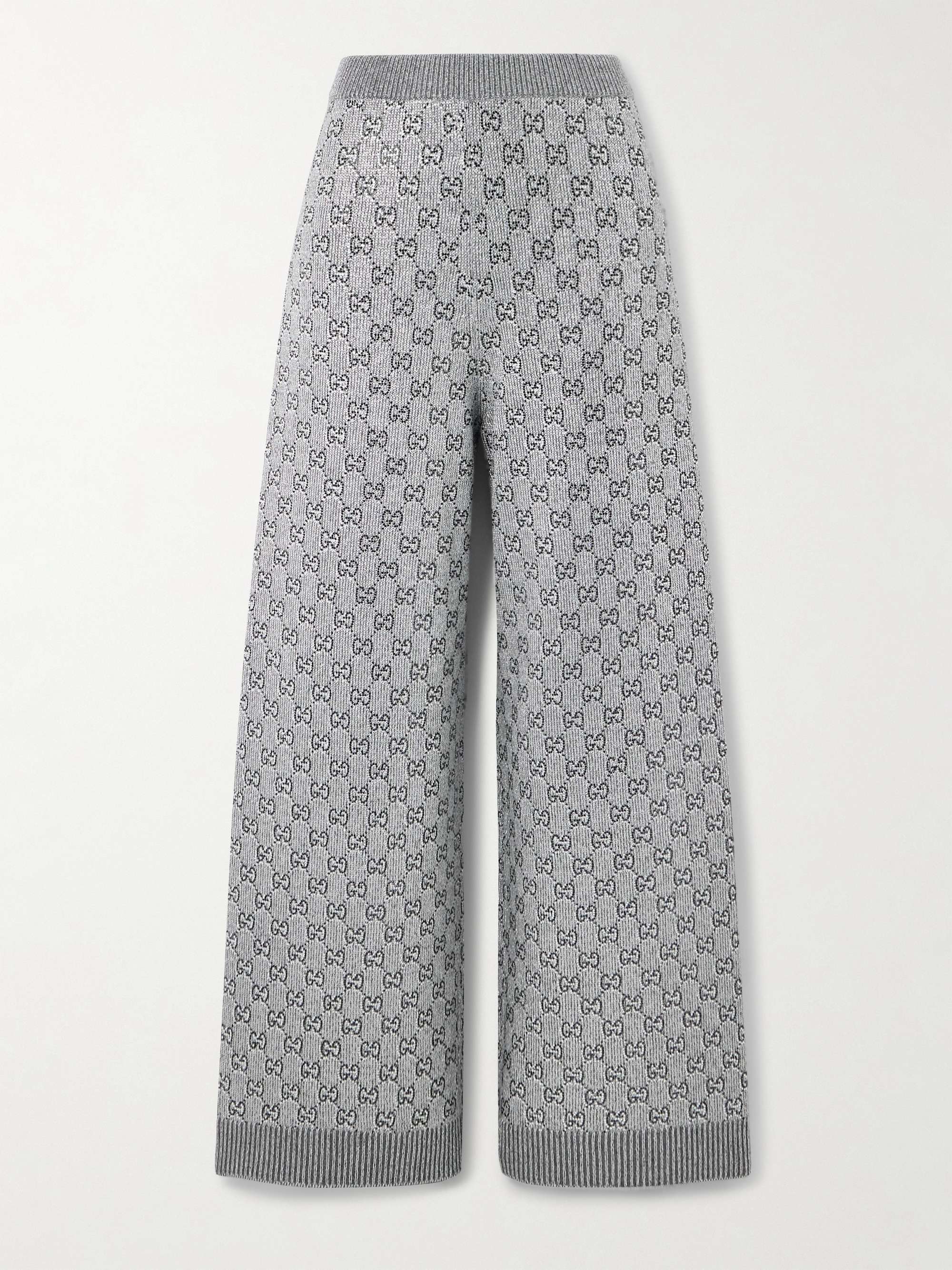 Crystal-embellished metallic wool-blend wide-leg pants view