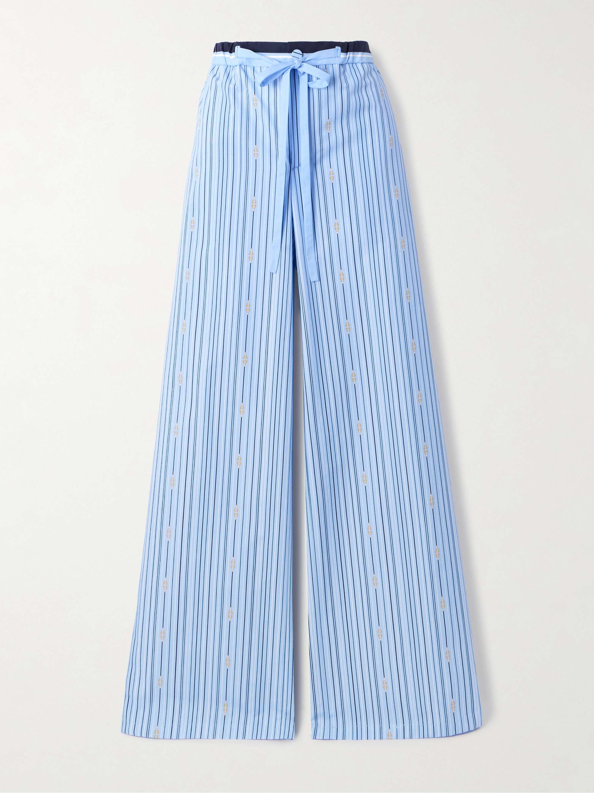 Printed striped cotton-poplin wide-leg pants view