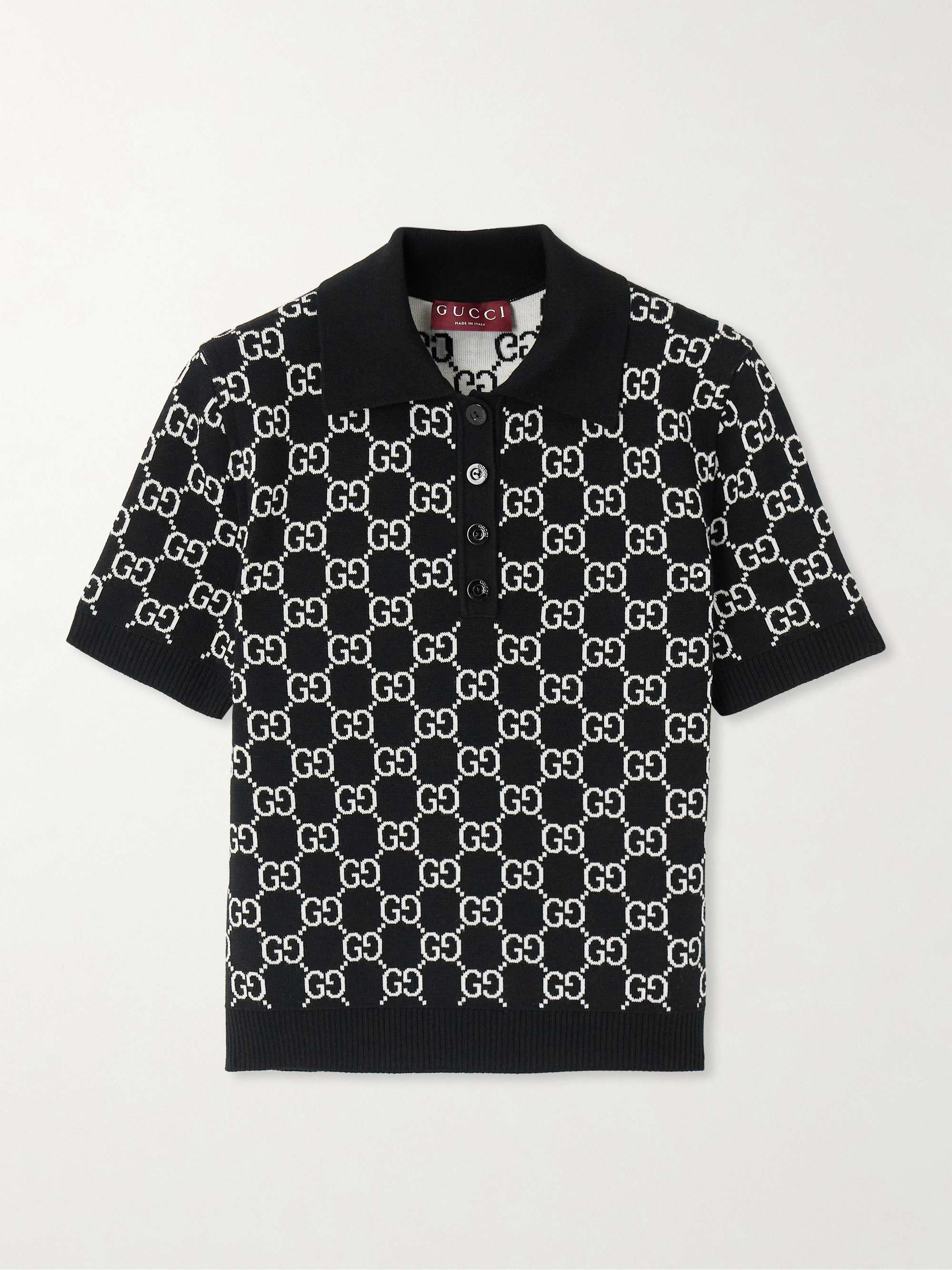 Reversible logo-jacquard wool-blend polo shirt view