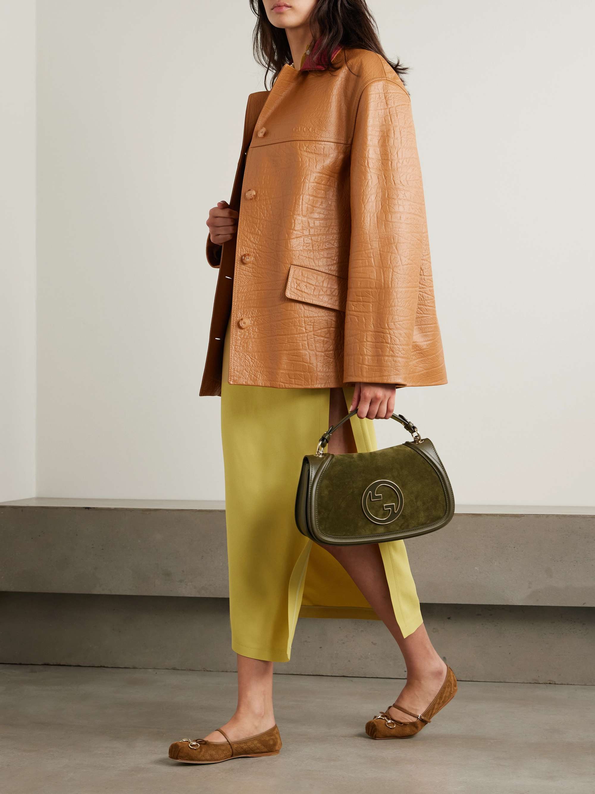 Oversized suede-trimmed textured-leather jacket view