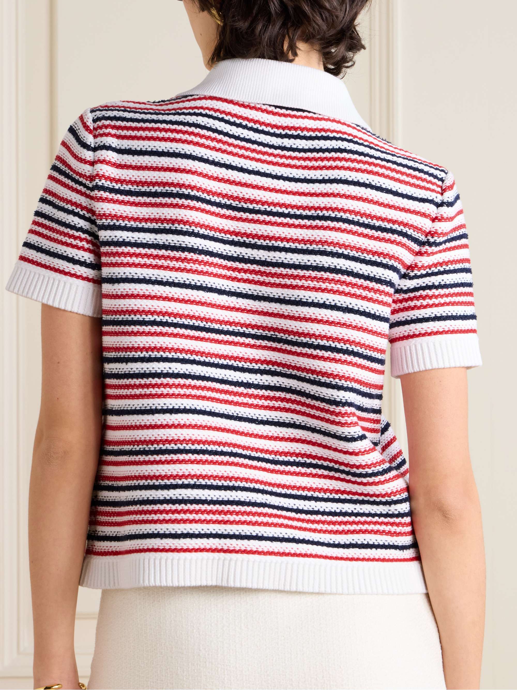 Striped jacquard-knit cotton-blend polo shirt view