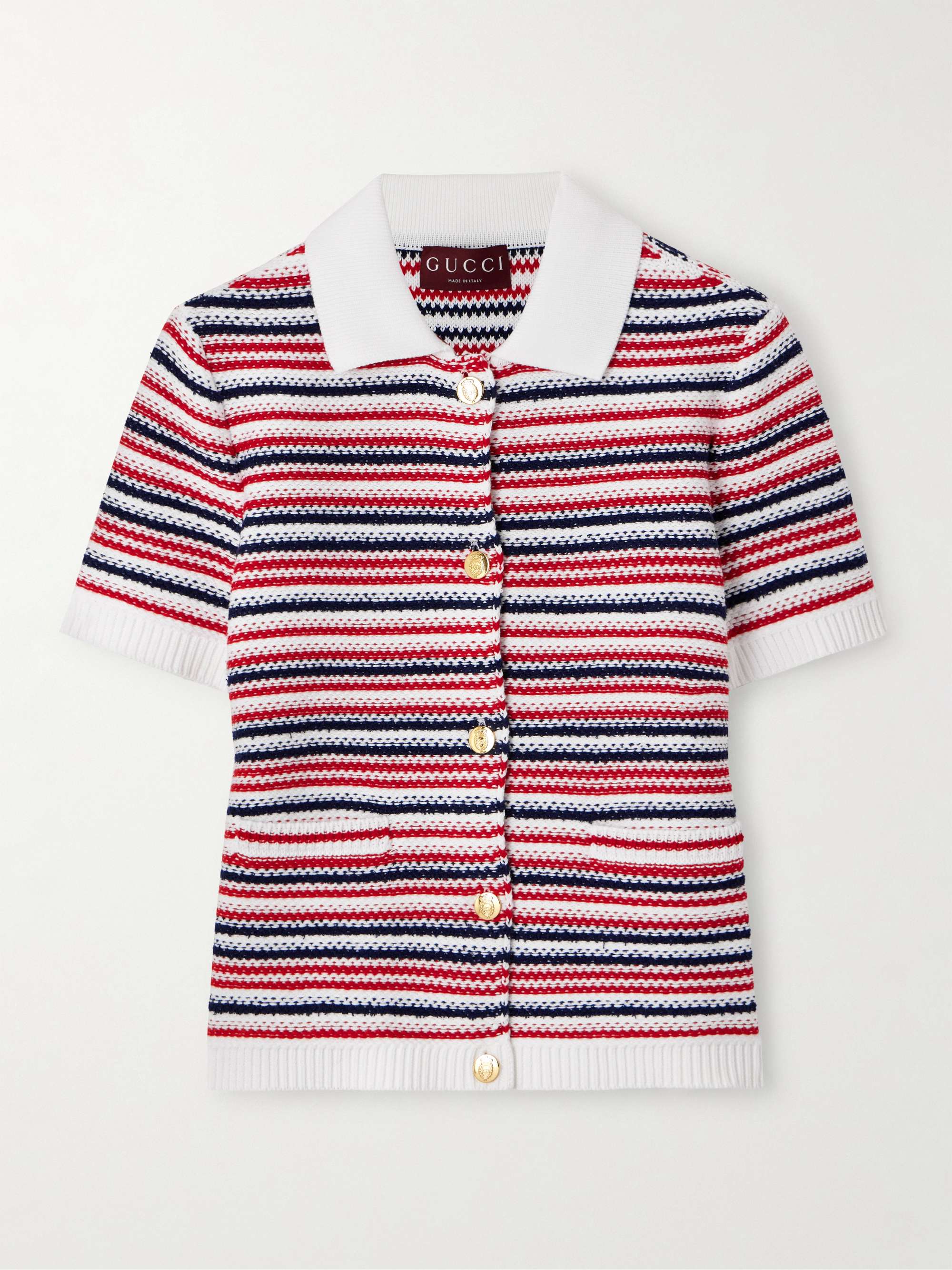 Striped jacquard-knit cotton-blend polo shirt view