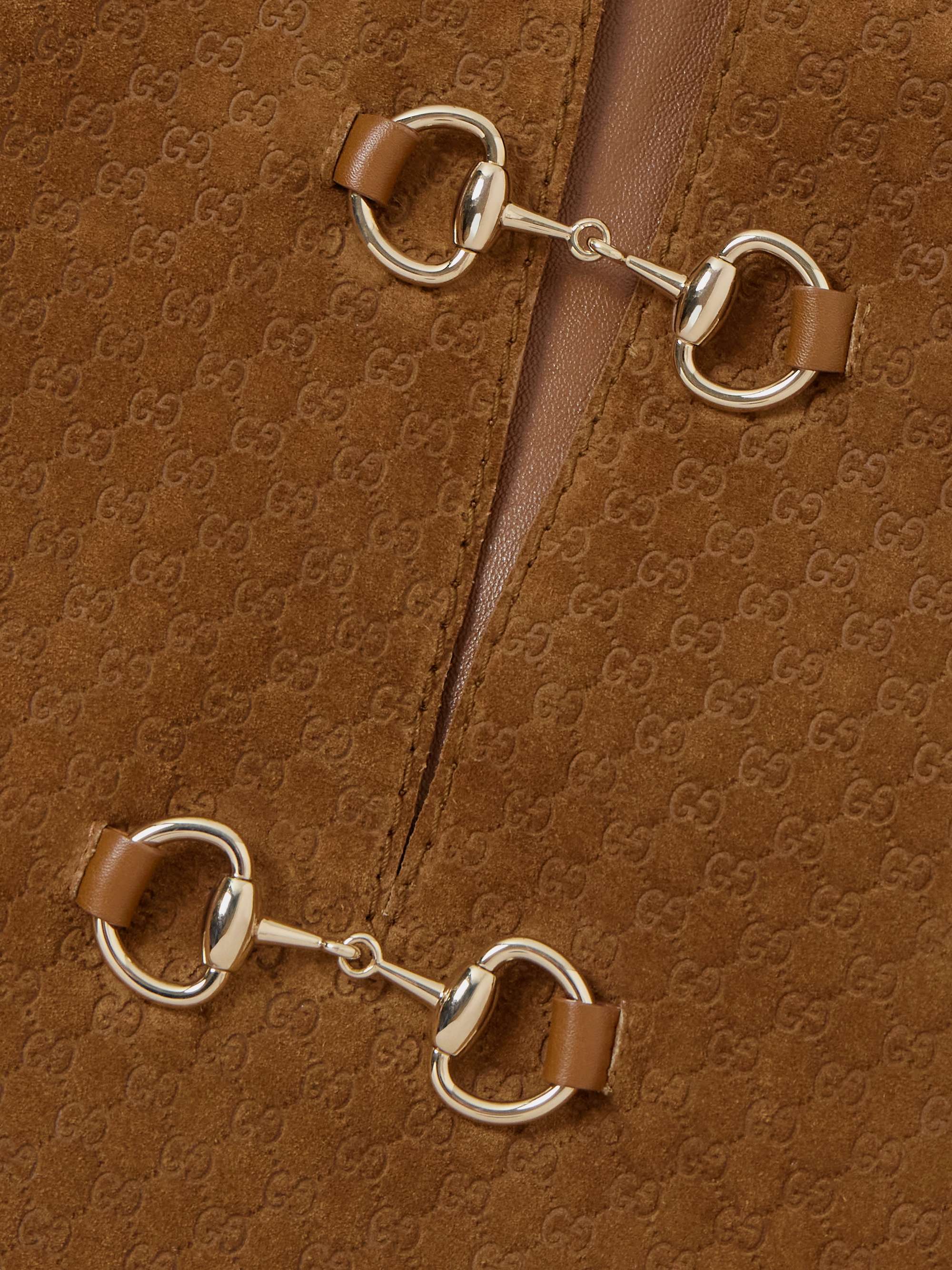 Horsebit-detailed debossed suede mini dress view