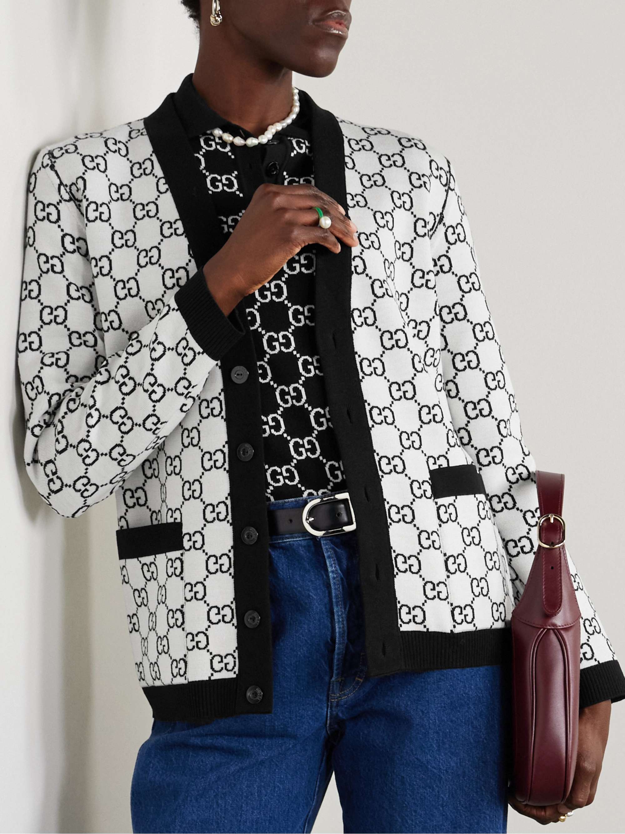 Reversible logo-jacquard wool-blend cardigan view