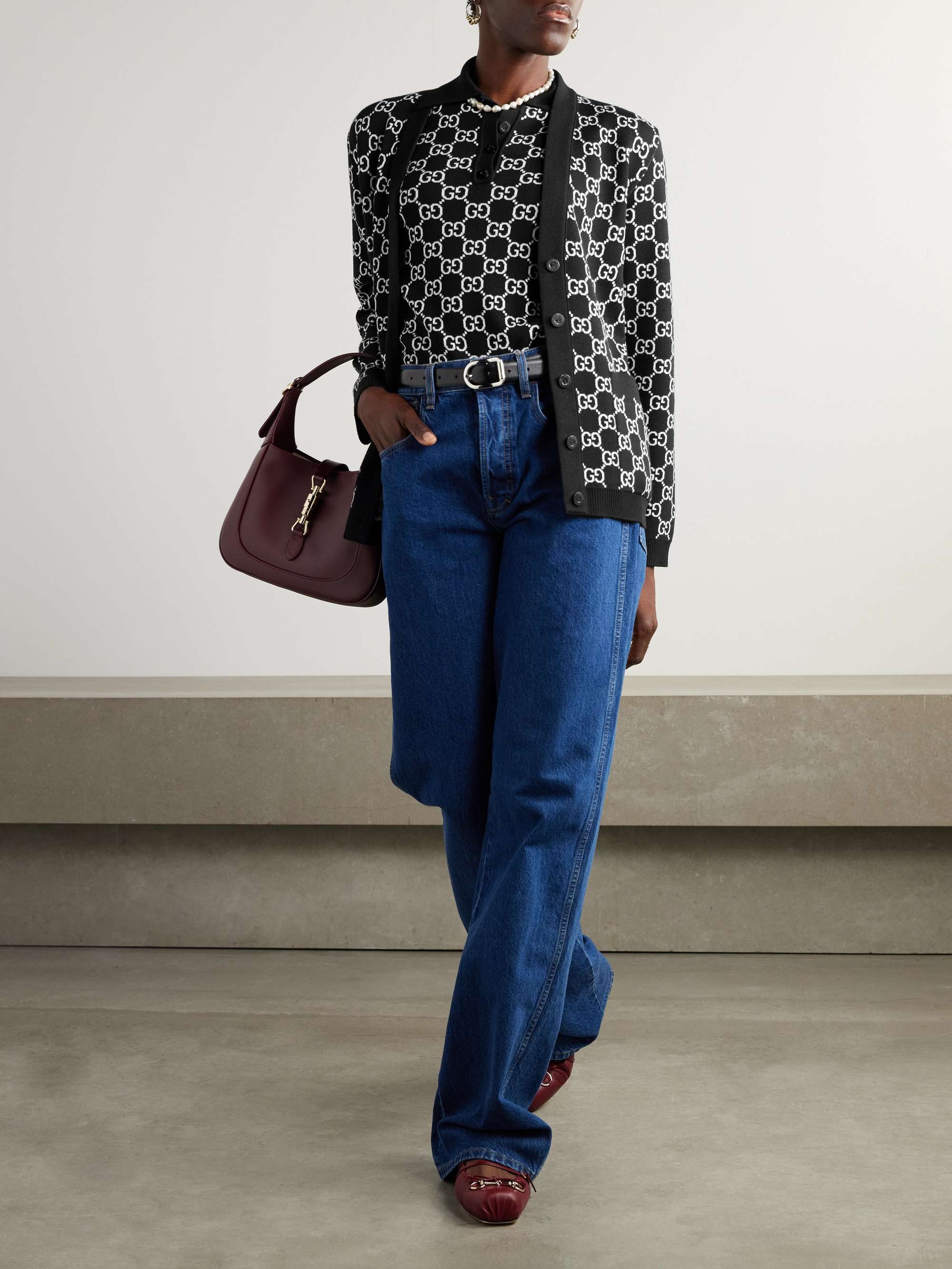Reversible logo-jacquard wool-blend cardigan view