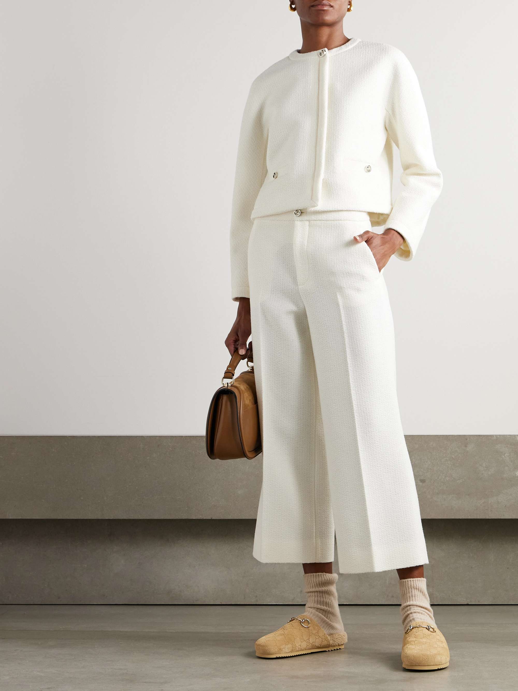 Wool-blend bouclé wide-leg pants view