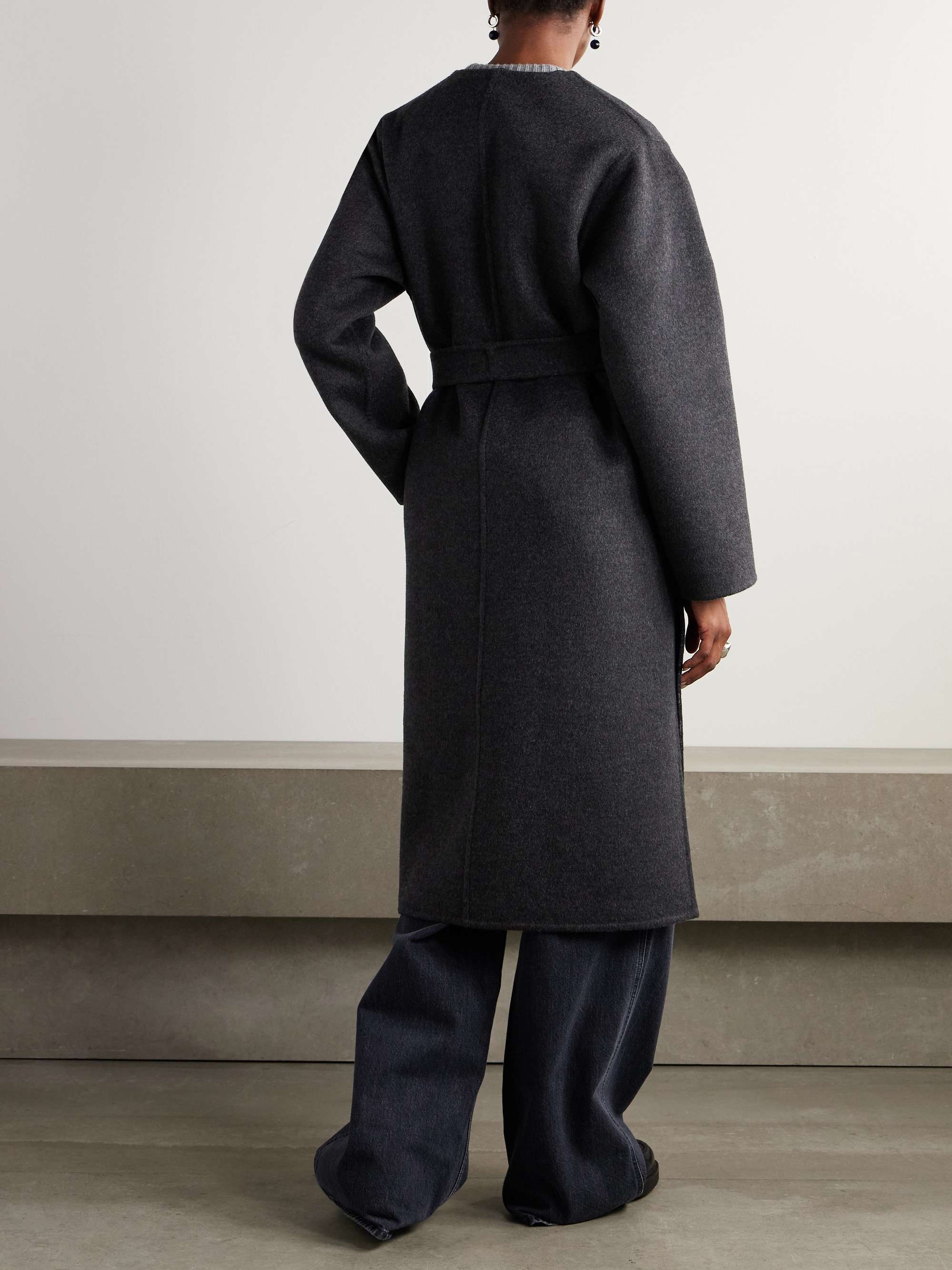 Belted wool and silk-blend coat view
