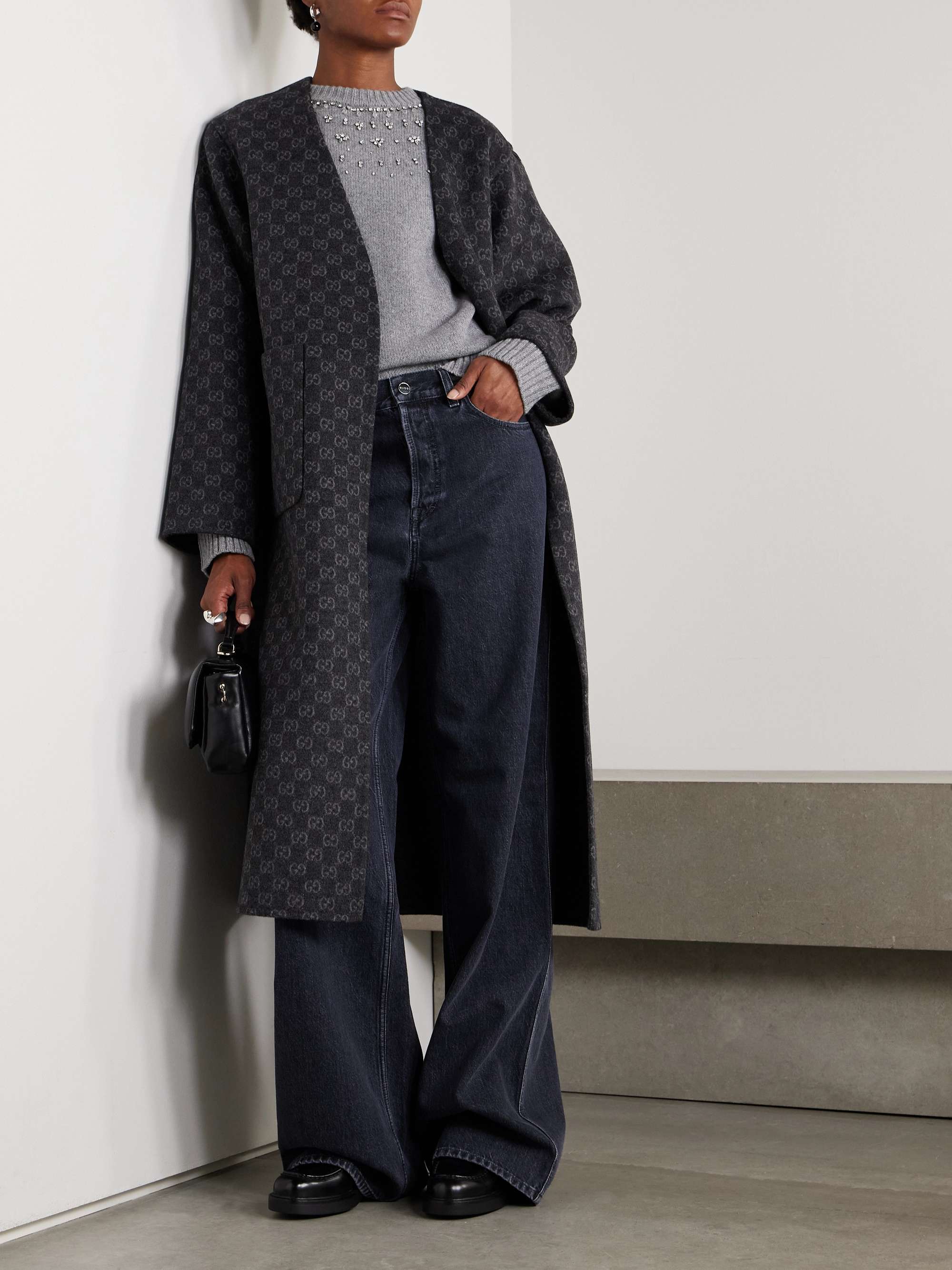 Belted wool and silk-blend coat view