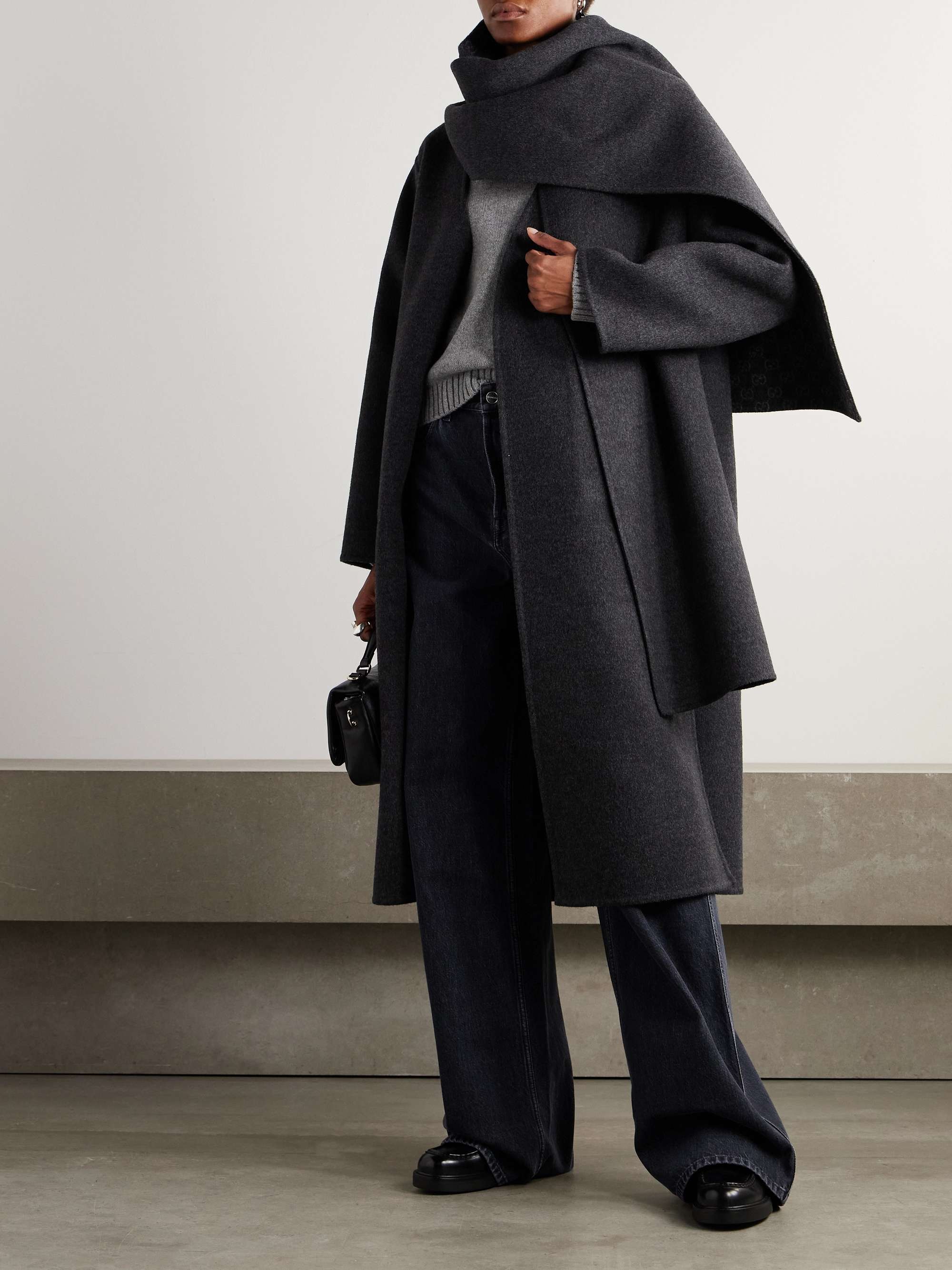 Belted wool and silk-blend coat view