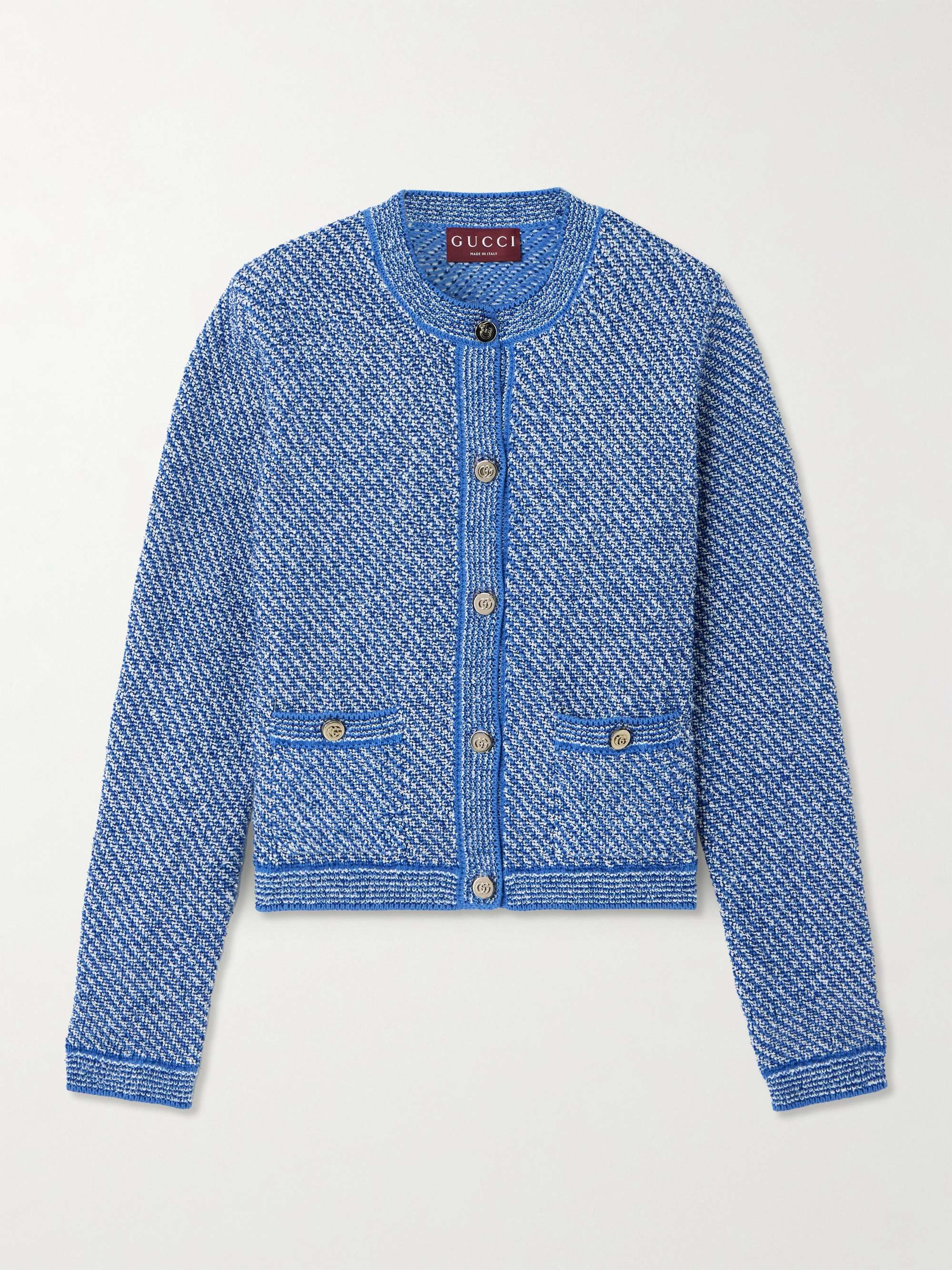 Striped cotton-blend bouclé cardigan view