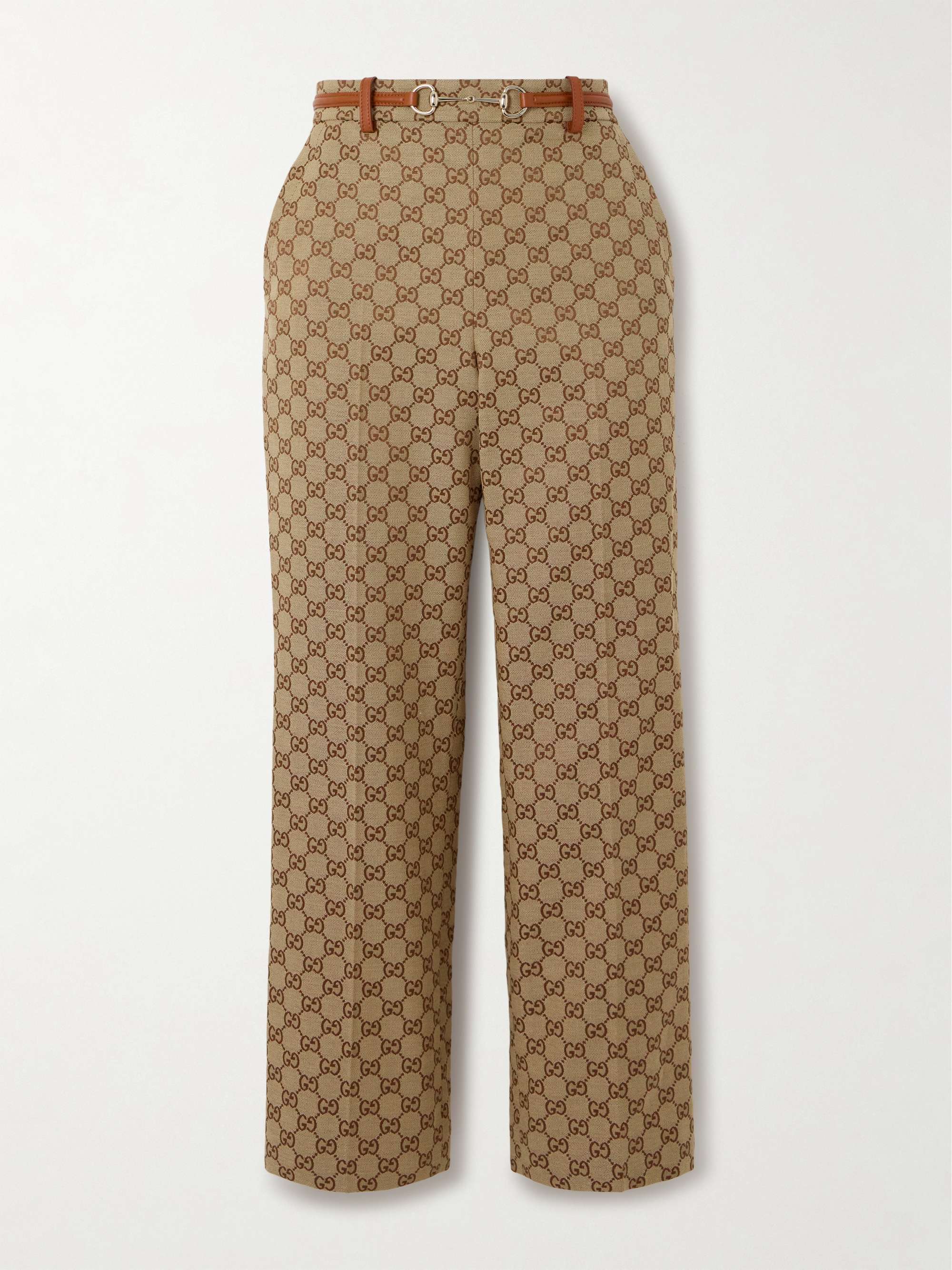 Belted cropped logo-jacquard cotton-blend canvas tapered pants view
