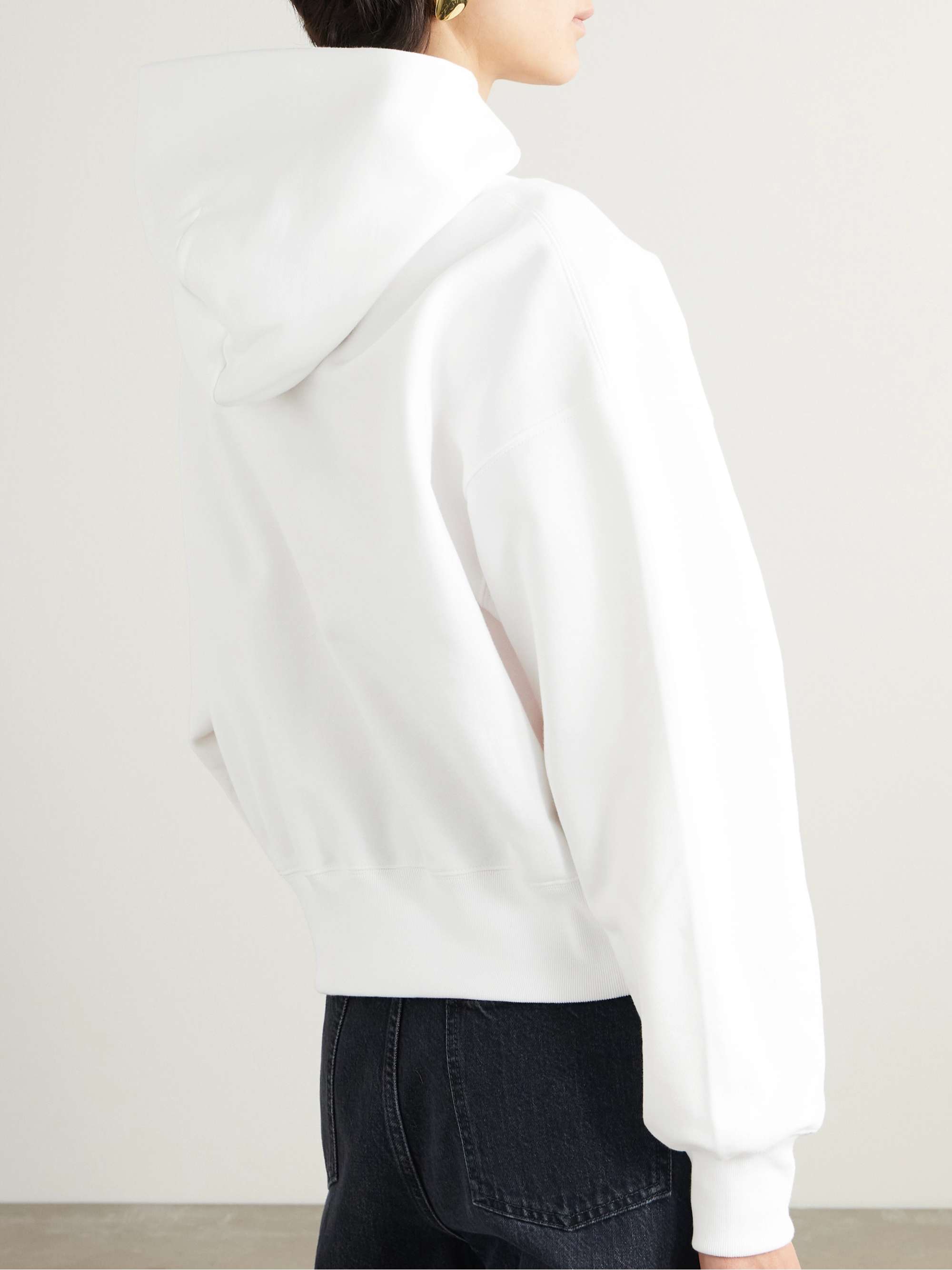 Embroidered cropped cotton-jersey hoodie view