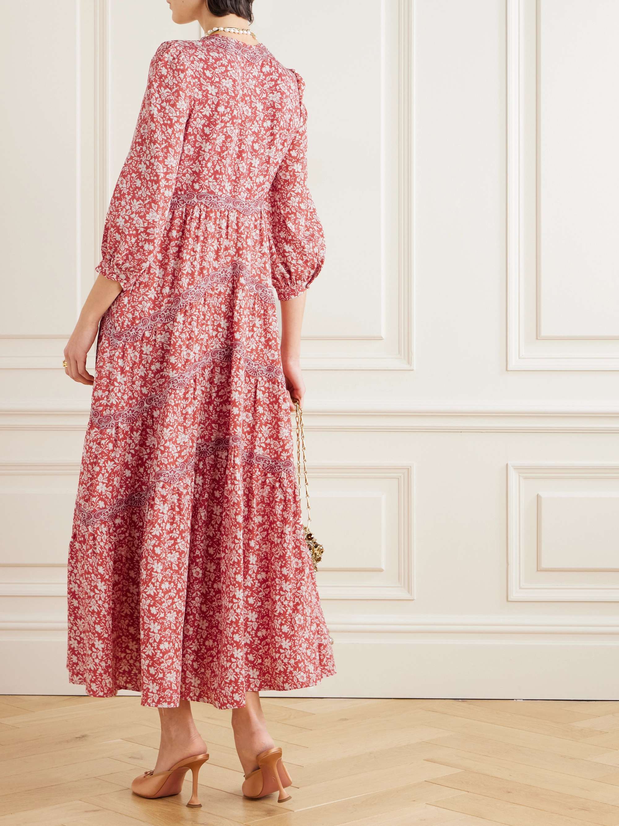 Pienza tiered lace-trimmed floral-print Lyocell midi dress view