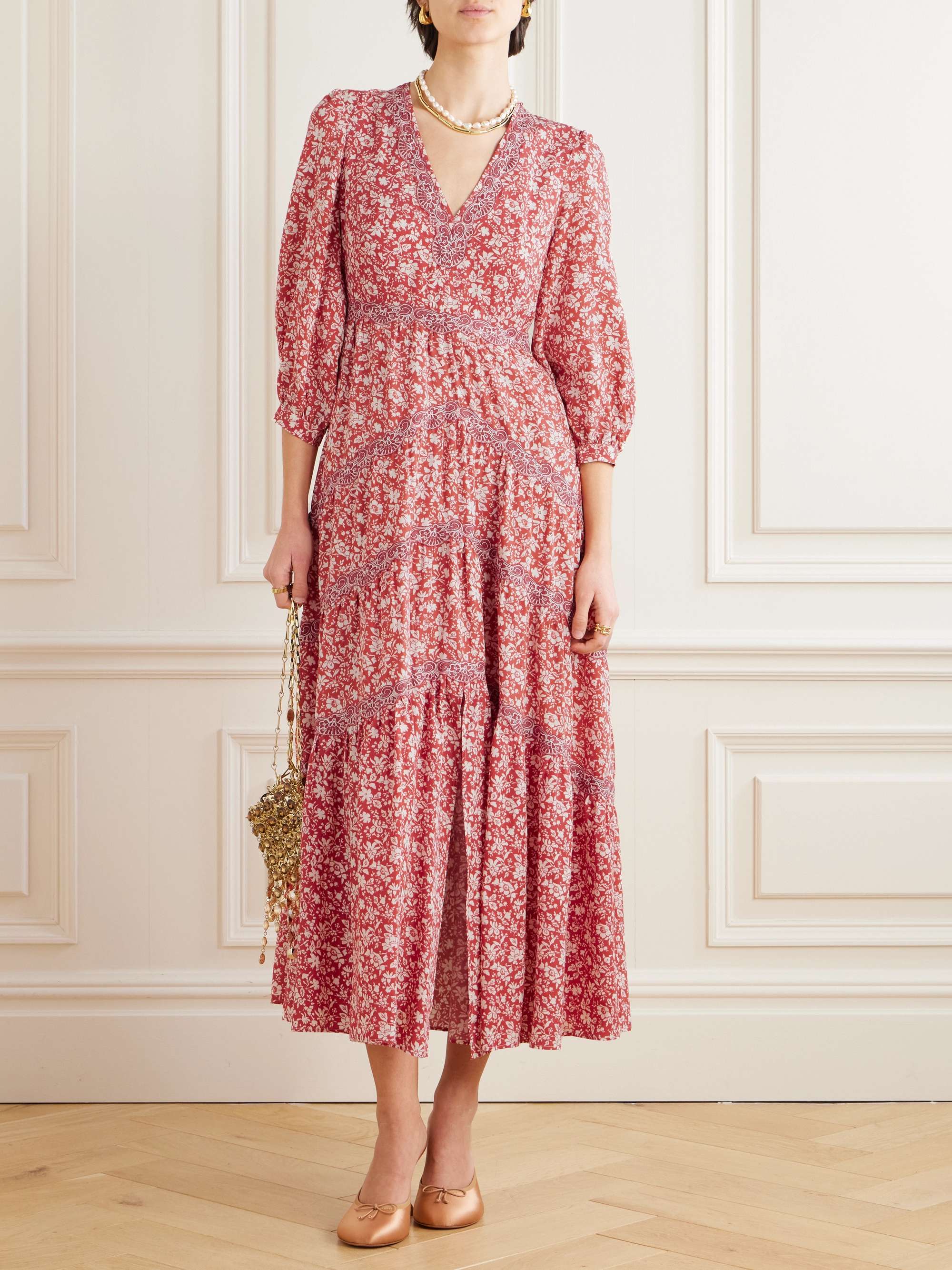 Pienza tiered lace-trimmed floral-print Lyocell midi dress view