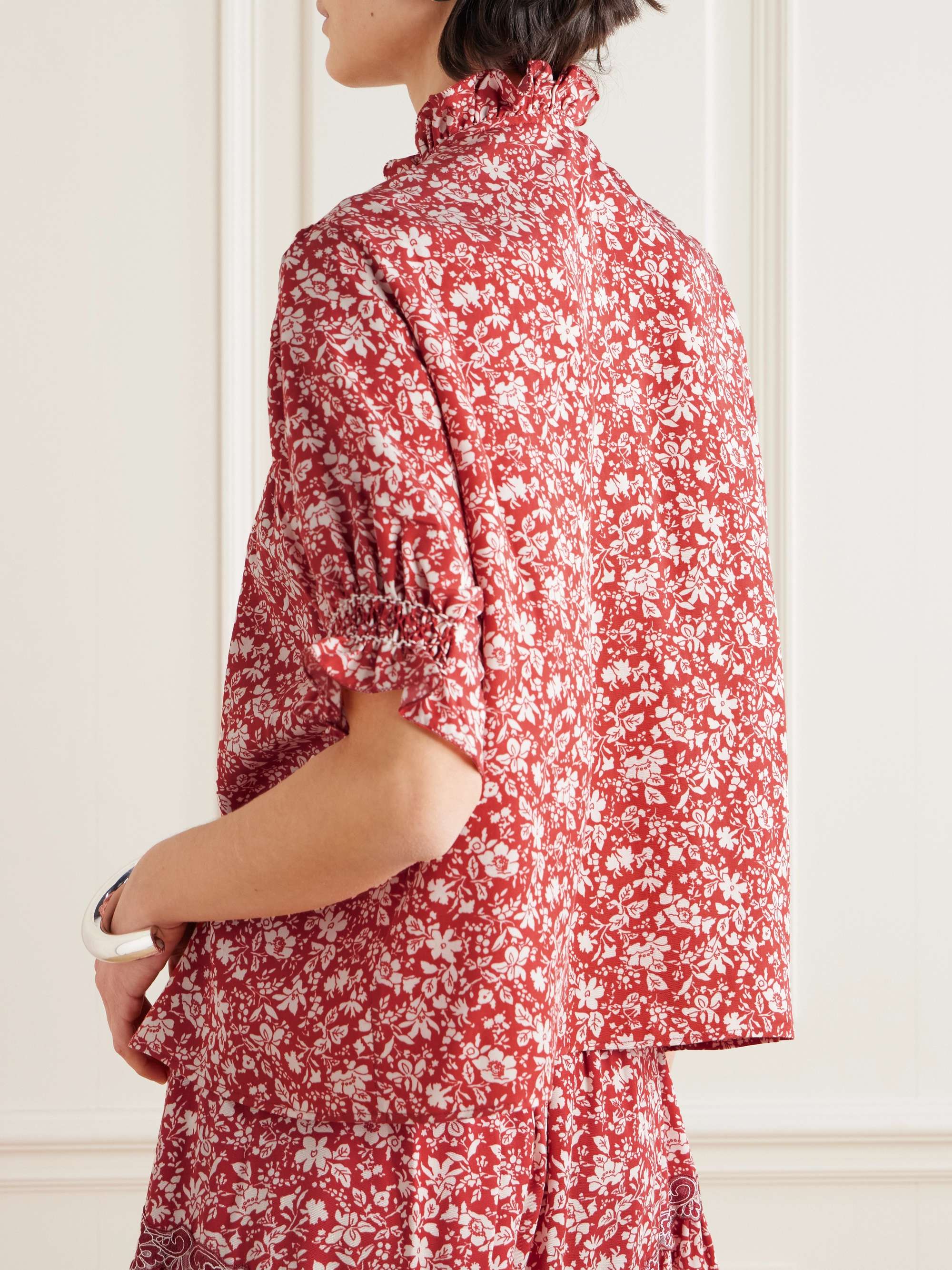 Milvia embroidered shirred printed Lyocell blouse view