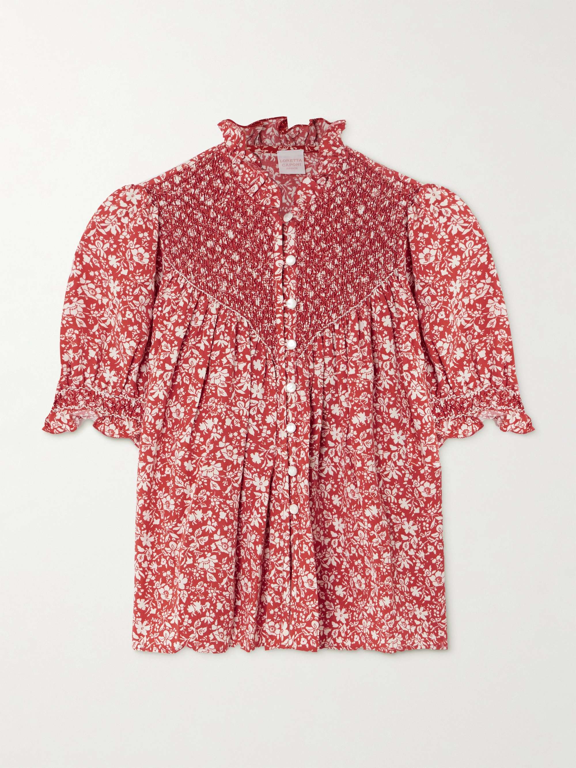 Milvia embroidered shirred printed Lyocell blouse view