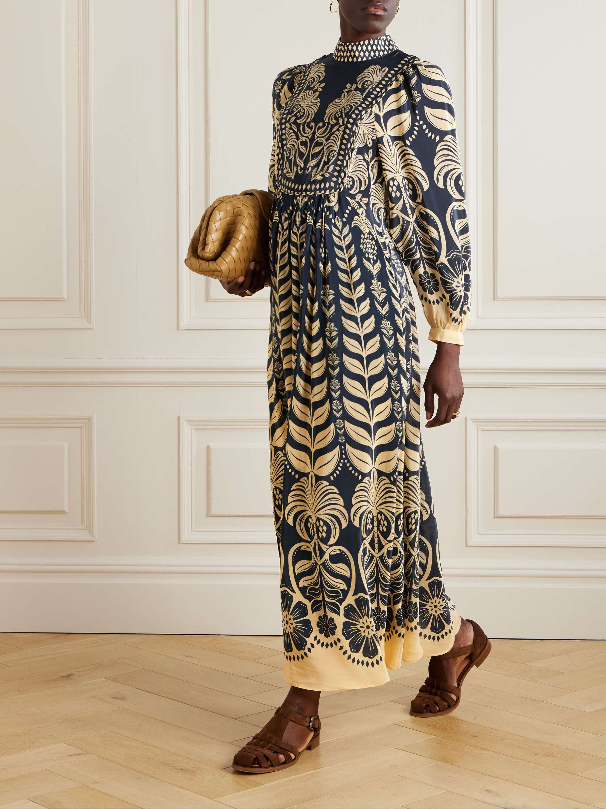 Ainika gathered printed satin maxi dress view
