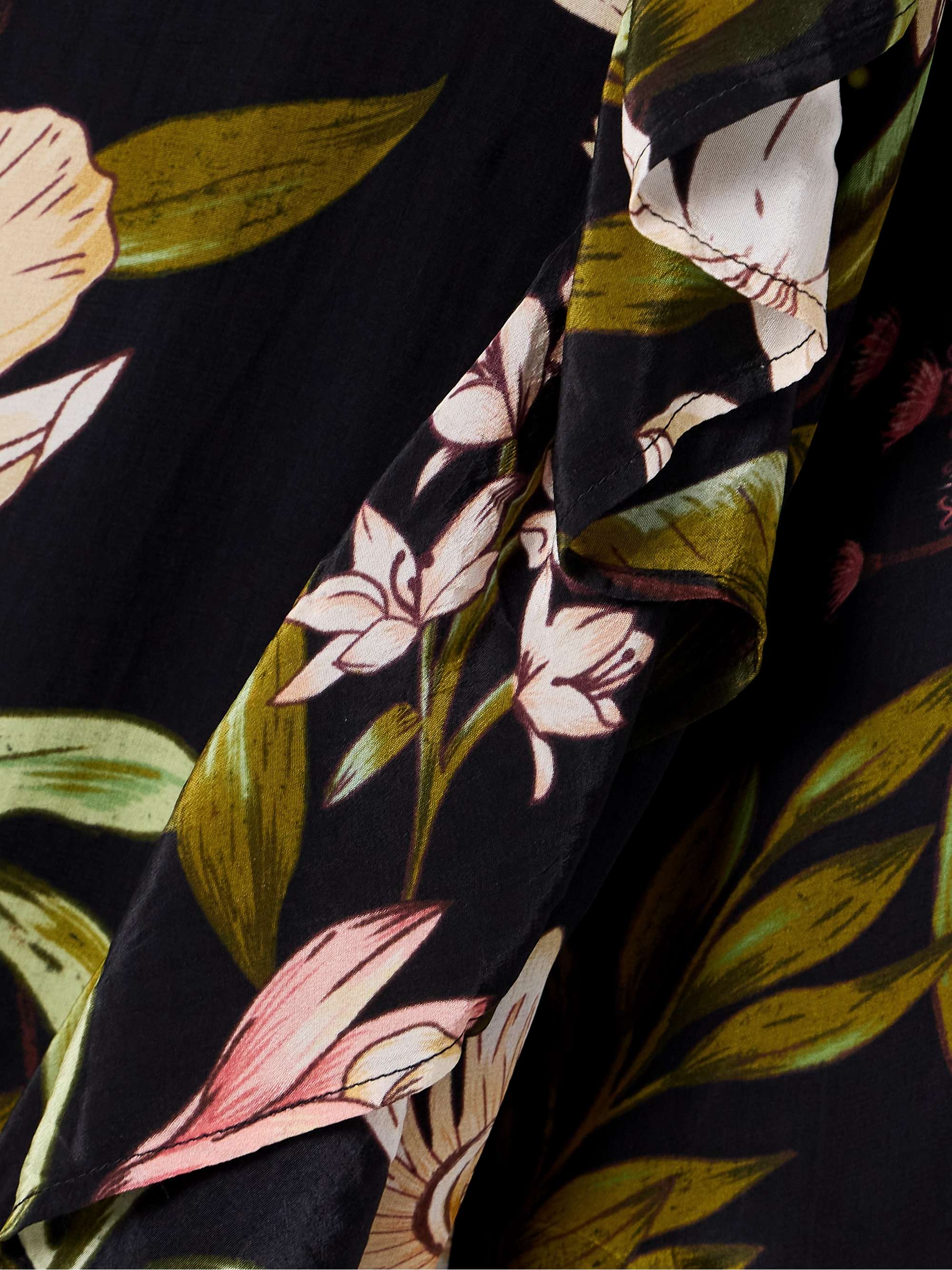 One-sleeve ruffled floral-print crepe de chine midi dress view