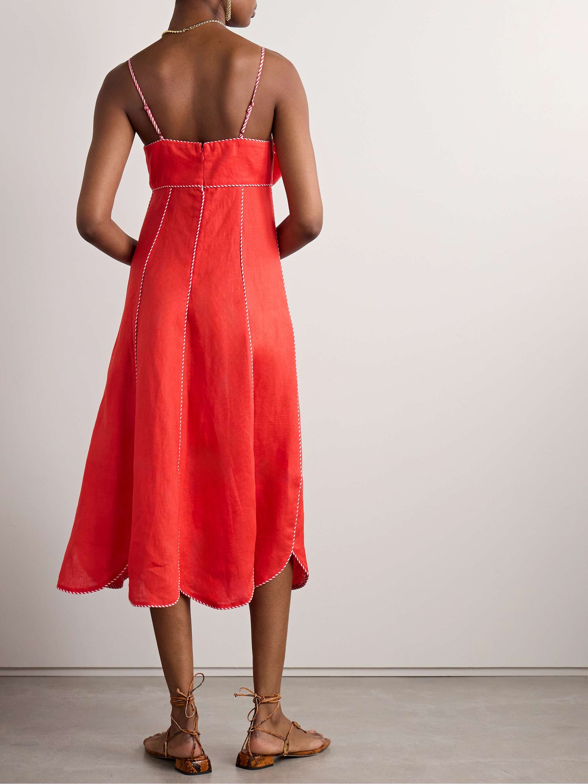 Bow-embellished scalloped linen midi dress view
