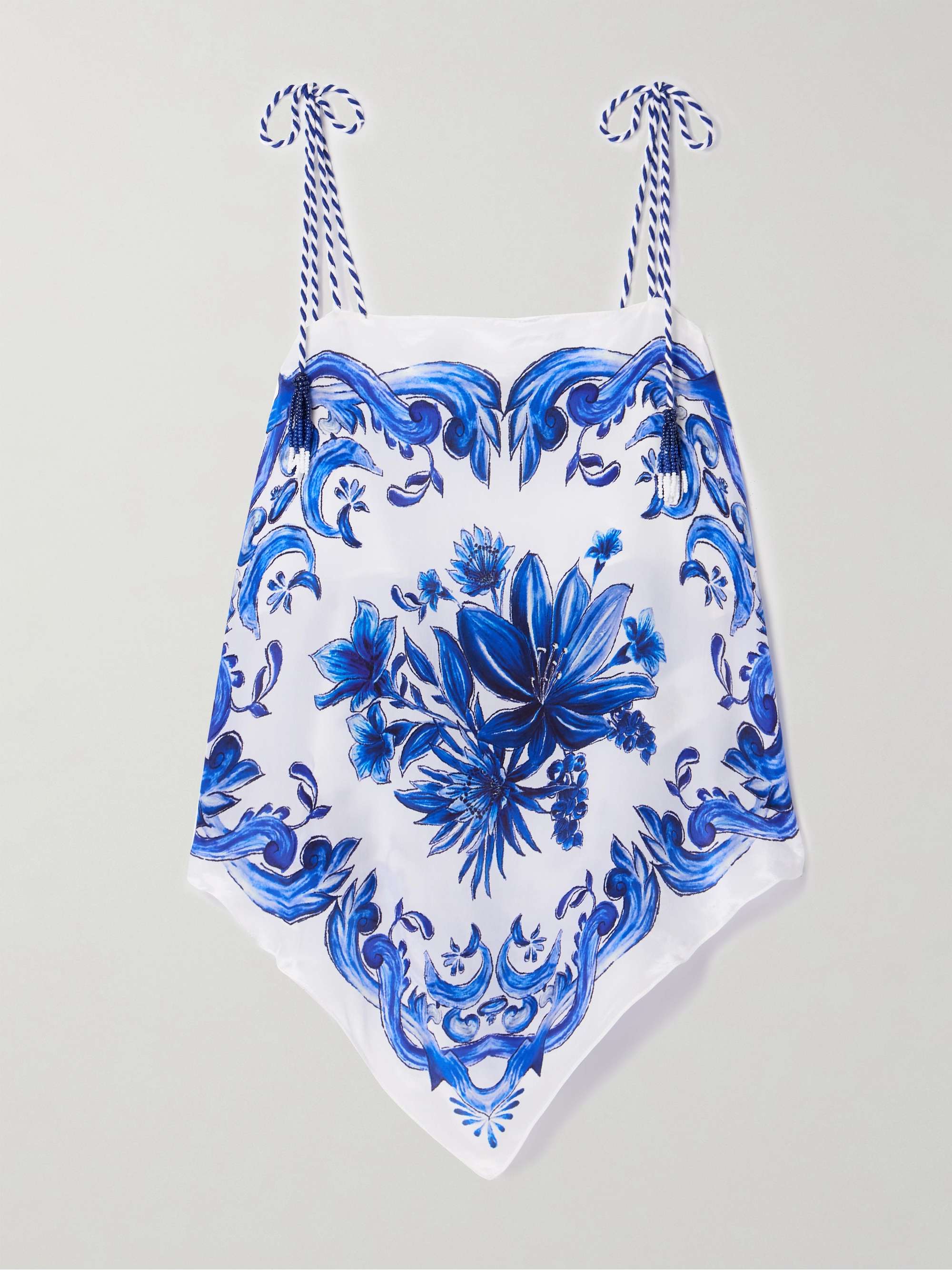 Garden Tiles bead-embellished printed satin tank view
