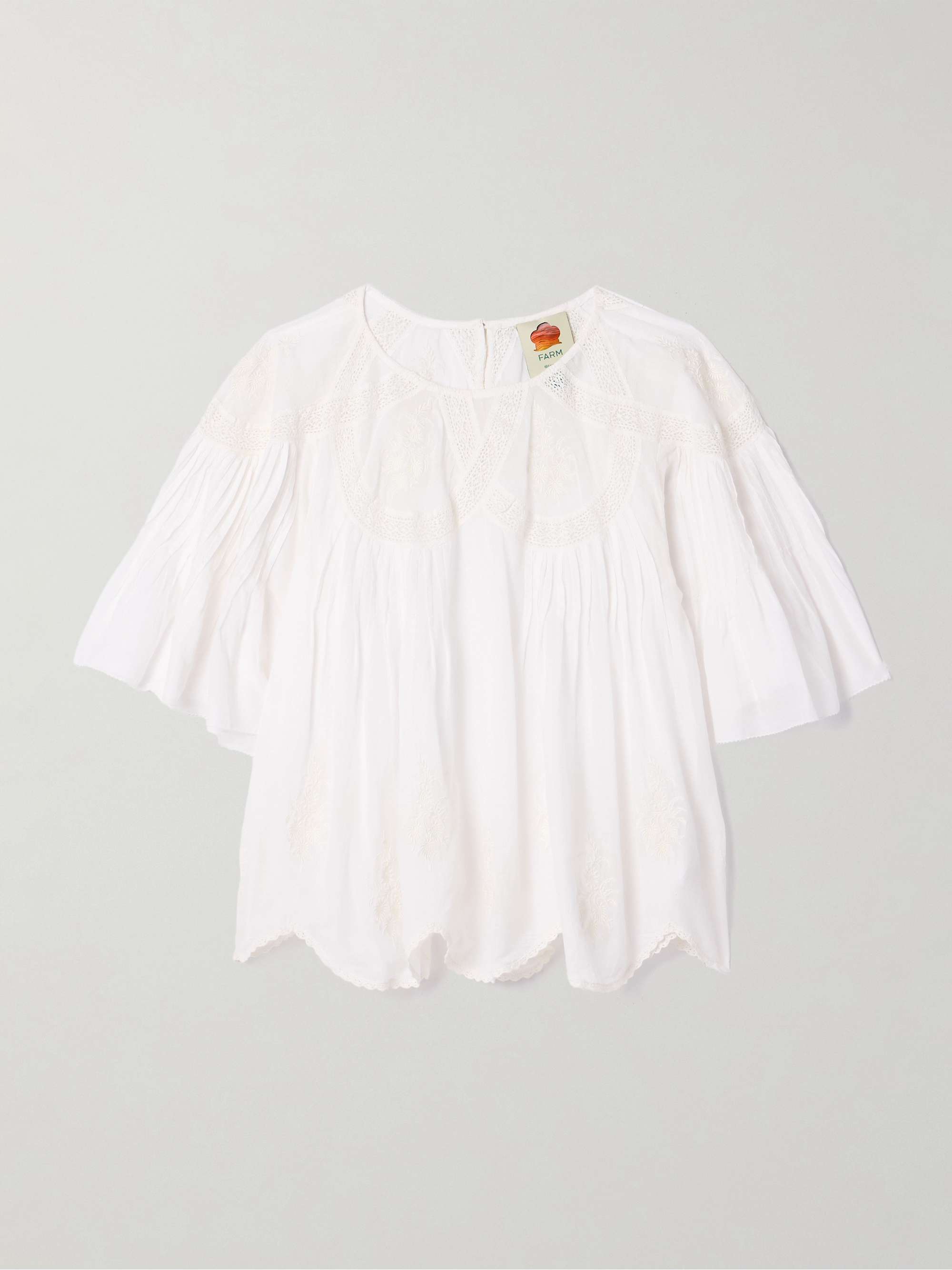 Crochet-trimmed embroidered cotton-voile blouse view