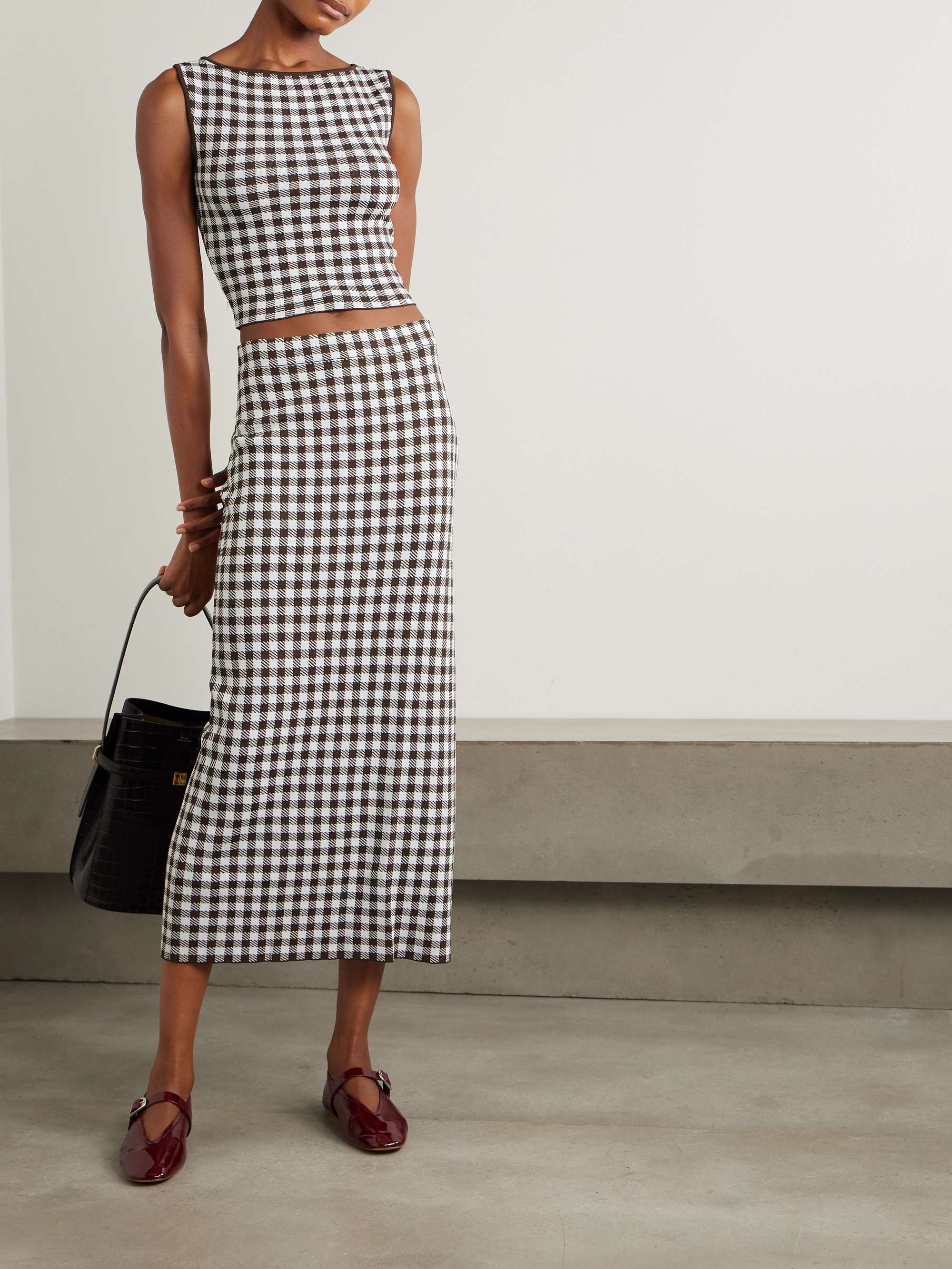 Karina gingham jacquard-knit midi skirt view