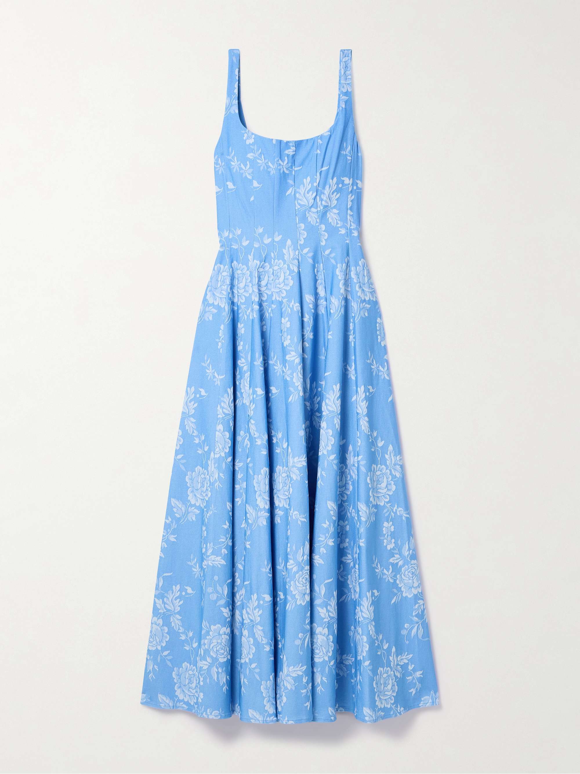Wells pleated floral-jacquard stretch-twill midi dress view