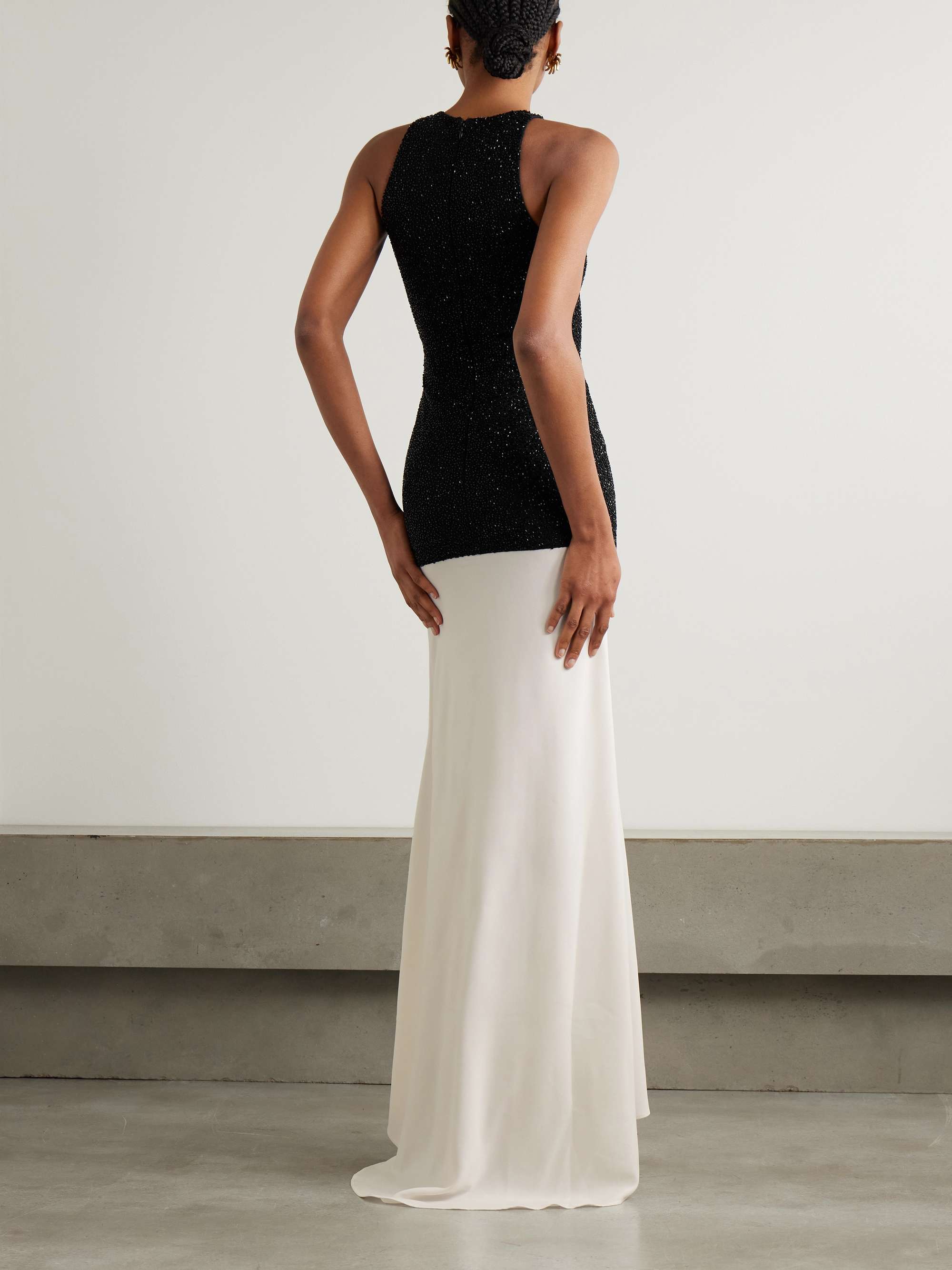 Gabrielle layered bead-embellished mesh and crepe gown view