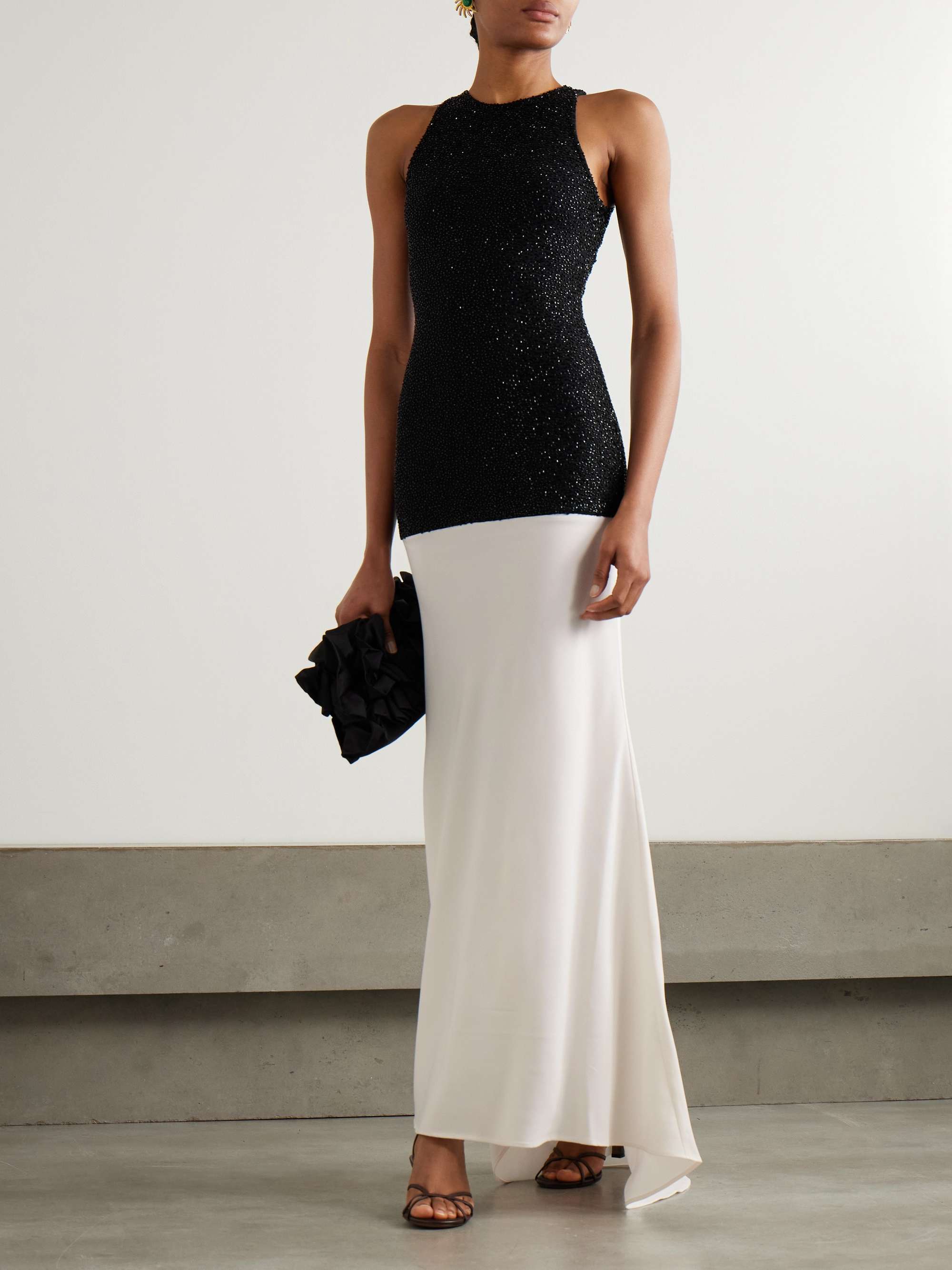 Gabrielle layered bead-embellished mesh and crepe gown view
