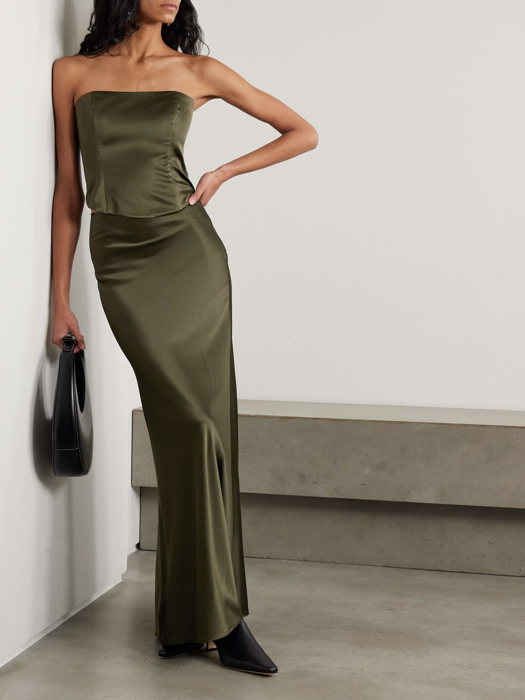 Brunswick strapless silk-blend satin top view