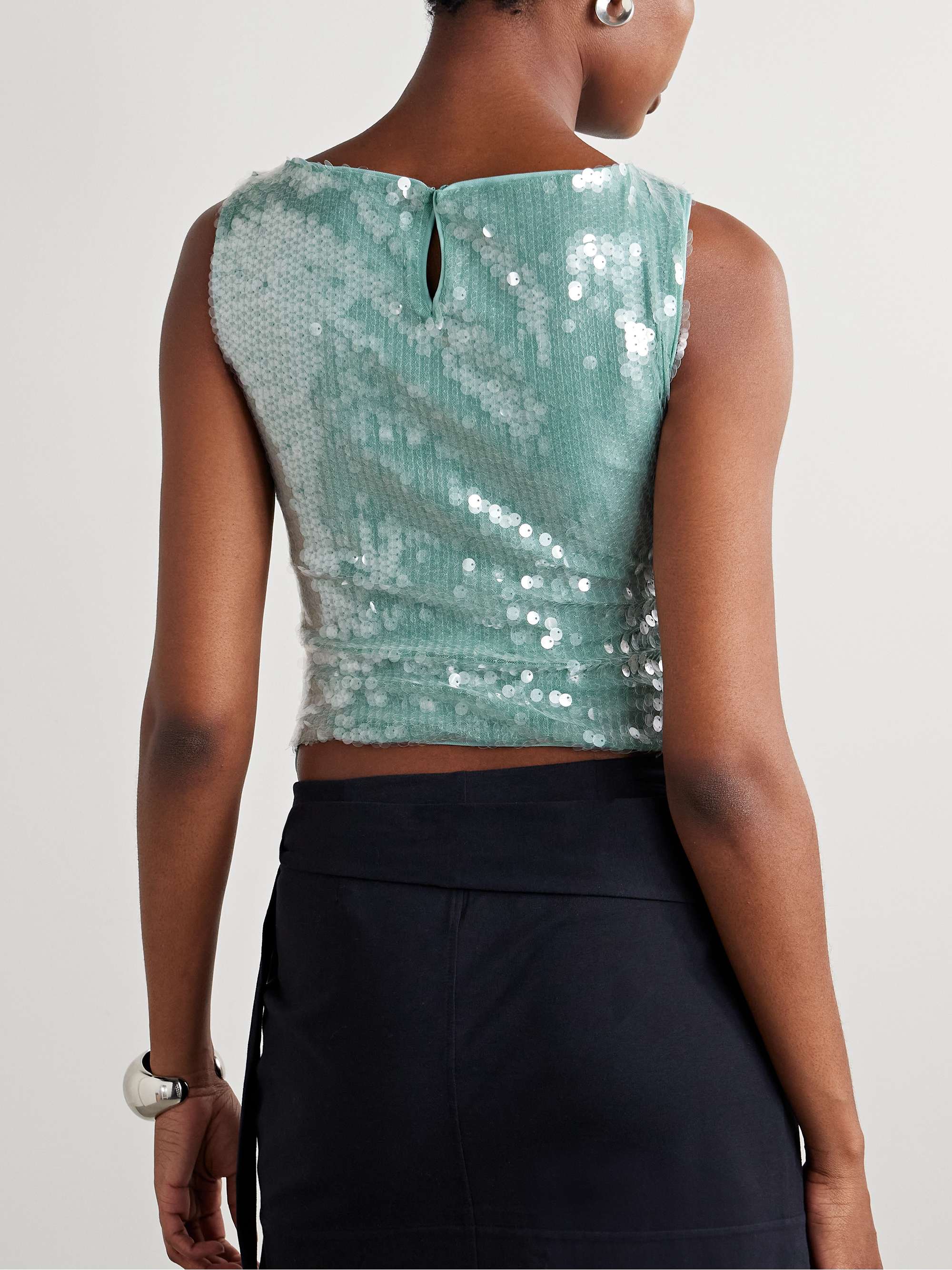Eton cropped ruched sequined tulle top view