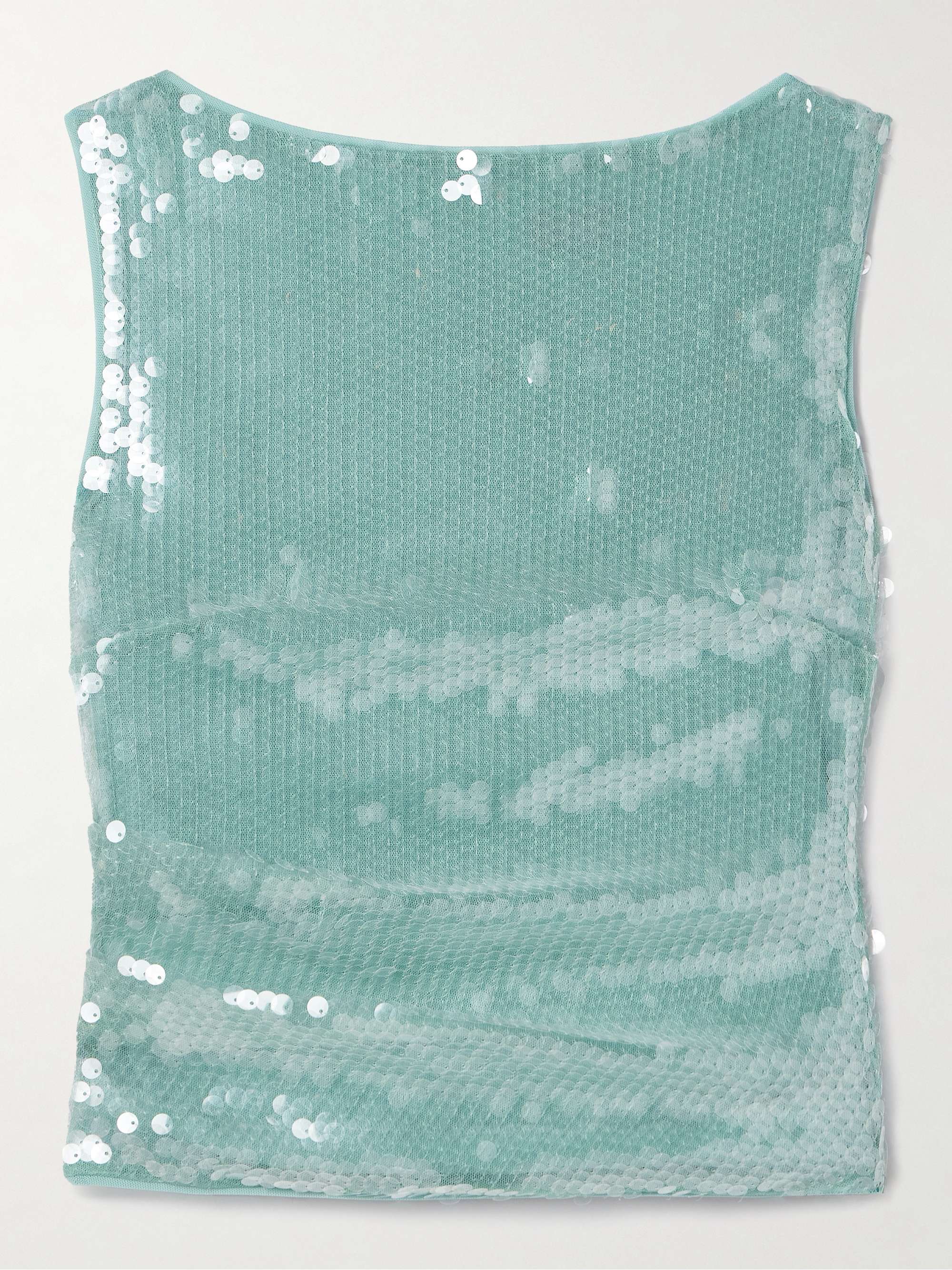 Eton cropped ruched sequined tulle top view