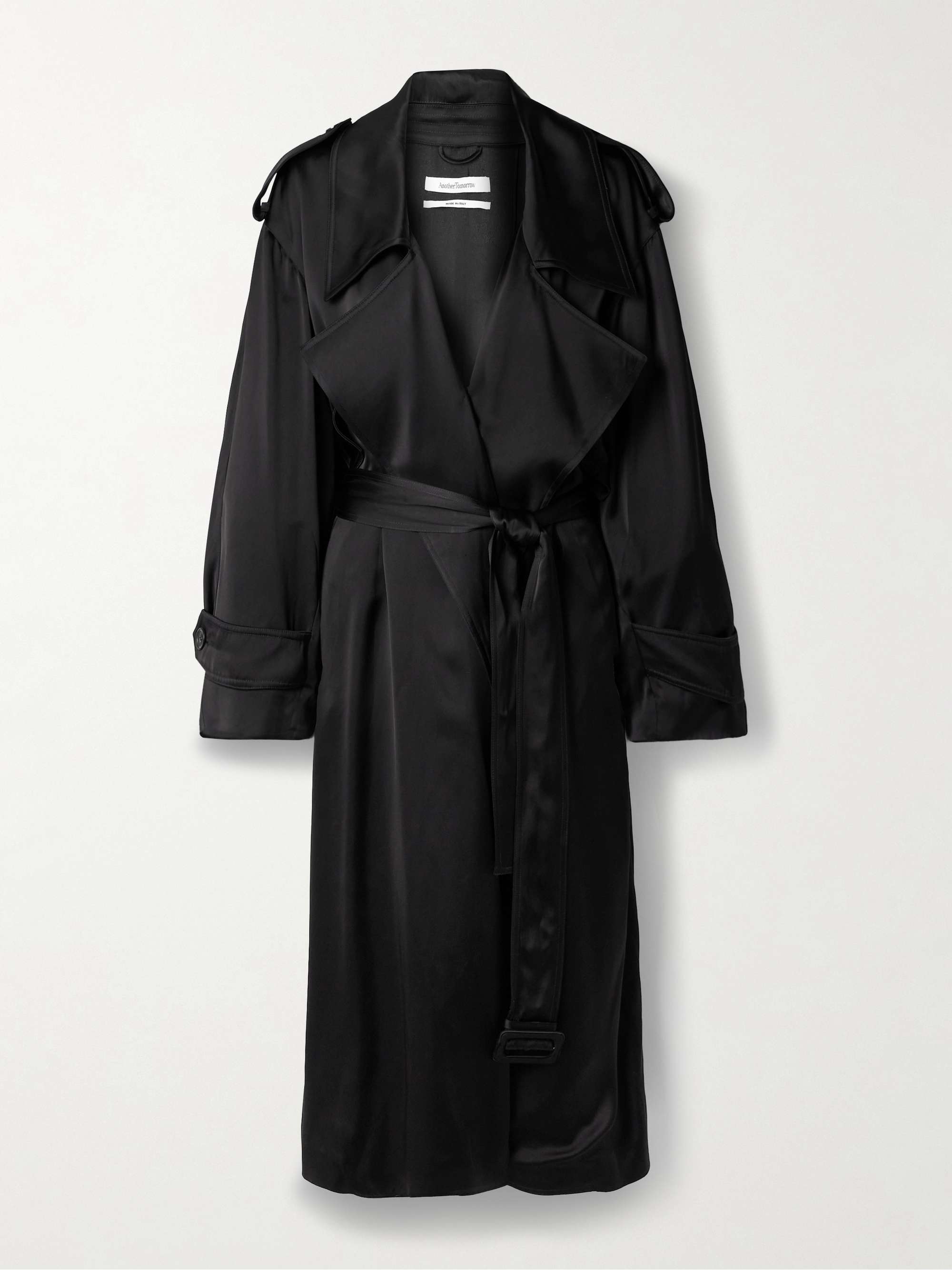 Belted duchesse-satin trench coat view