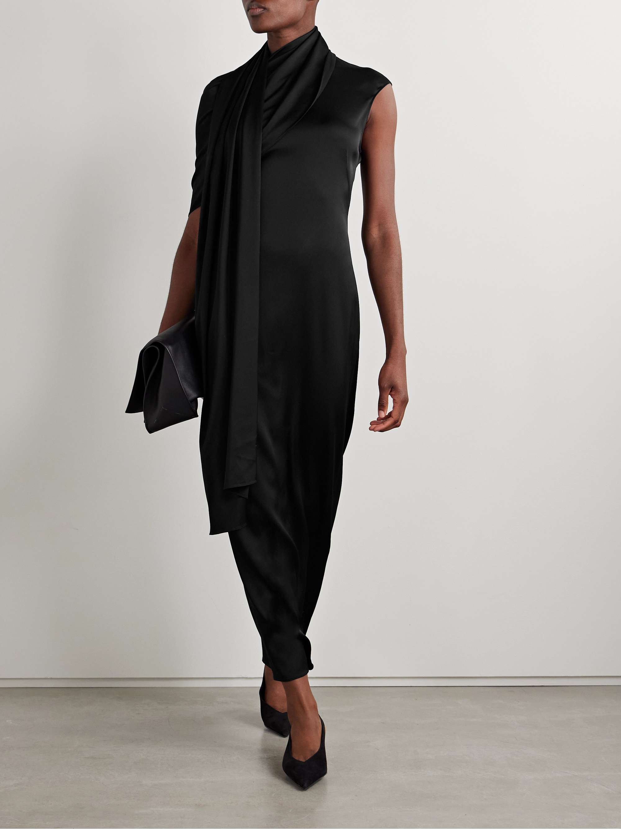 Draped wool-blend satin maxi dress view
