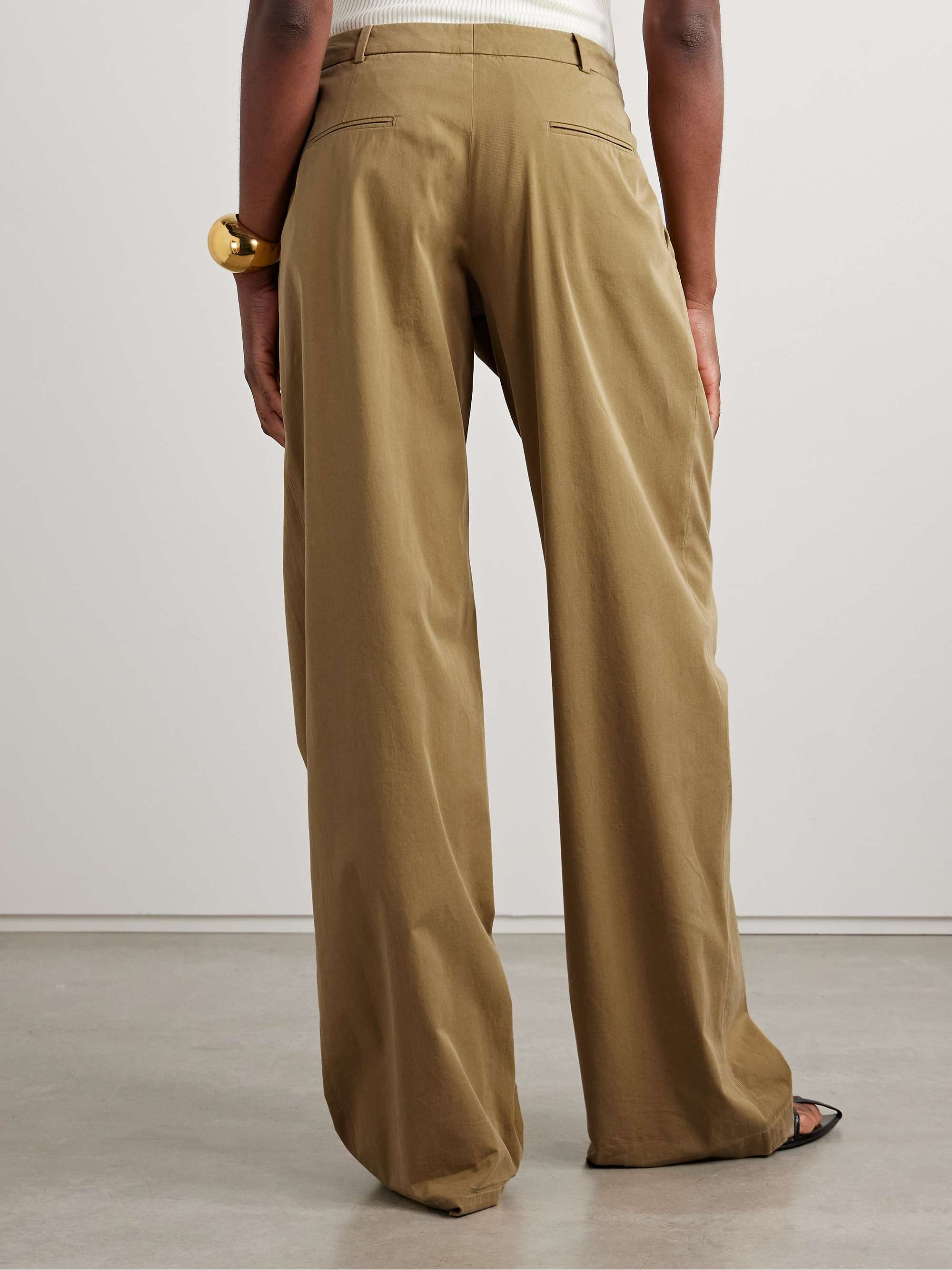 Pleated organic cotton-blend twill wide-leg pants view