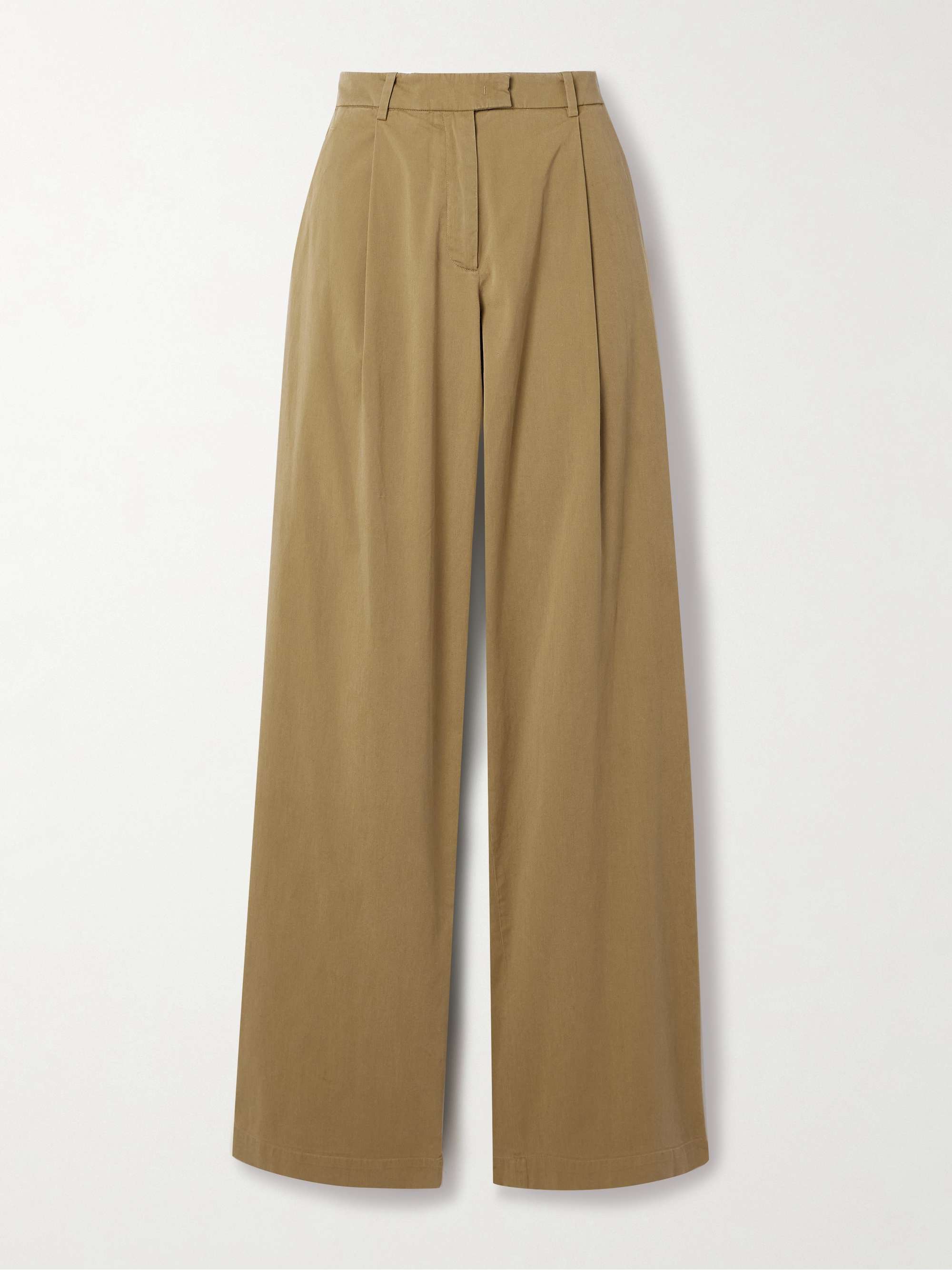 Pleated organic cotton-blend twill wide-leg pants view