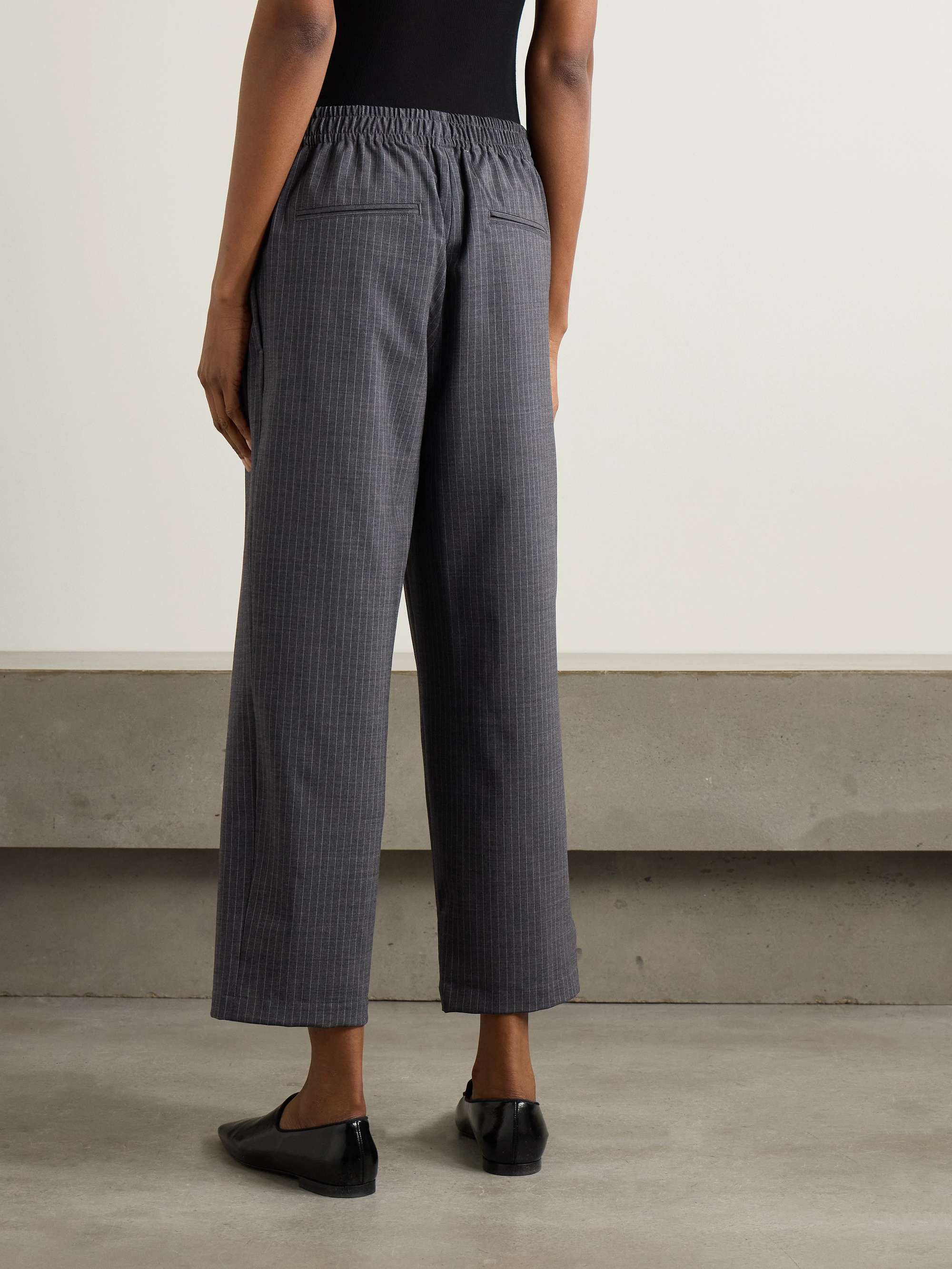 Cosy pinstriped pleated wool-blend flannel wide-leg pants view