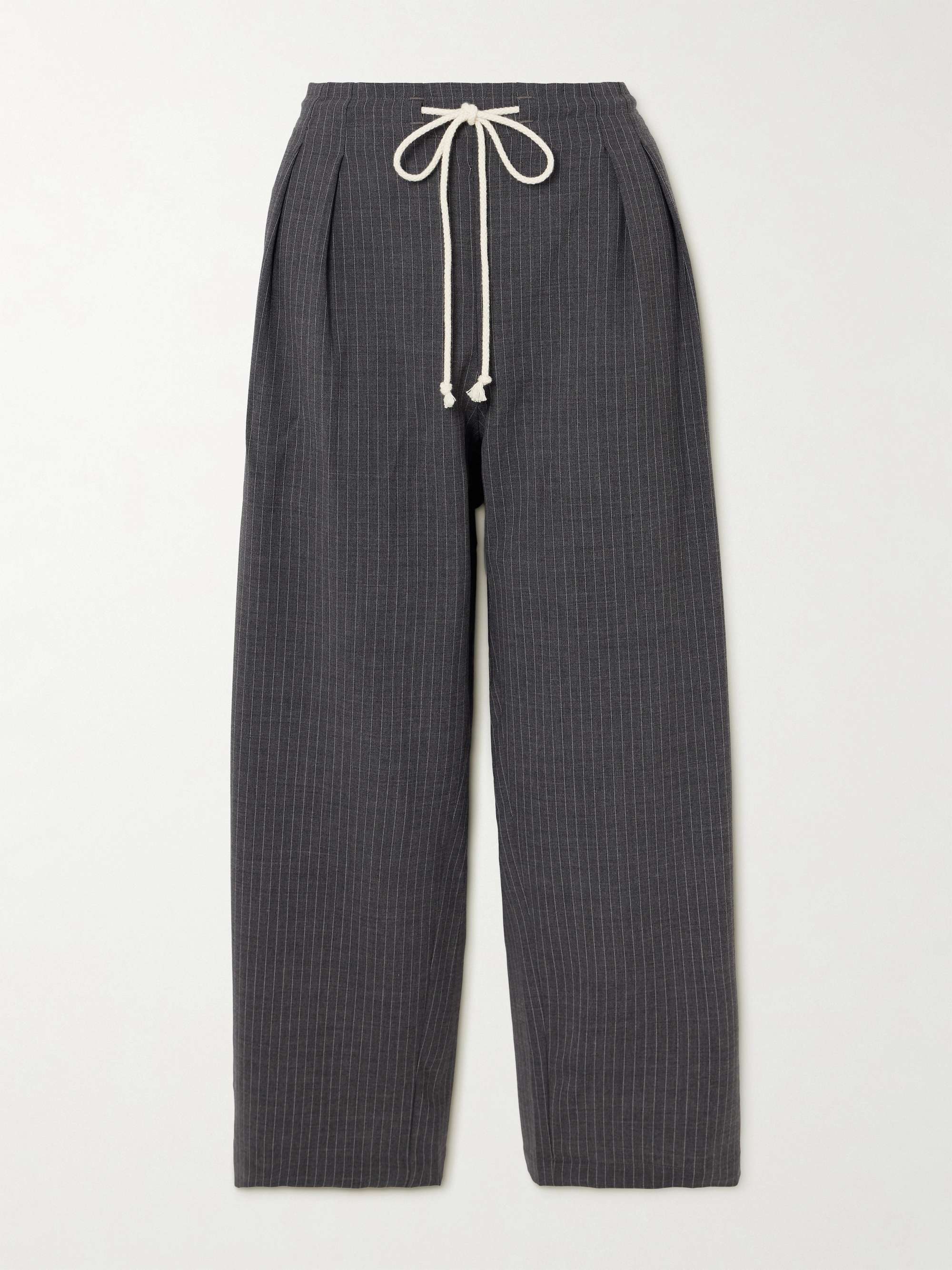 Cosy pinstriped pleated wool-blend flannel wide-leg pants view