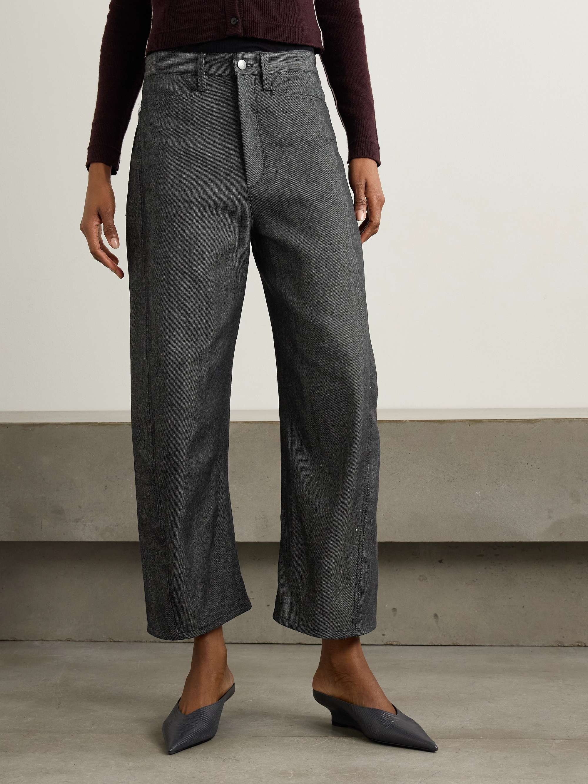 Bow organic high-rise barrel-leg jeans view