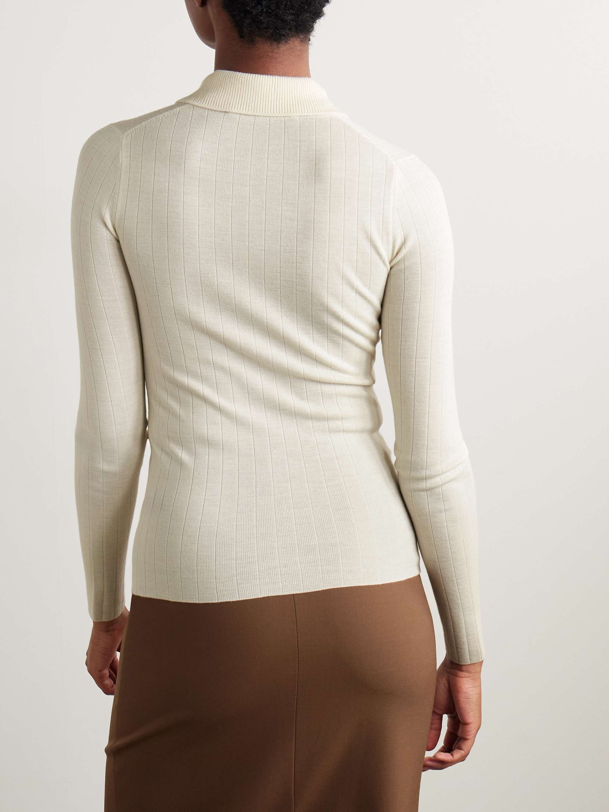 Ribbed merino wool polo shirt view