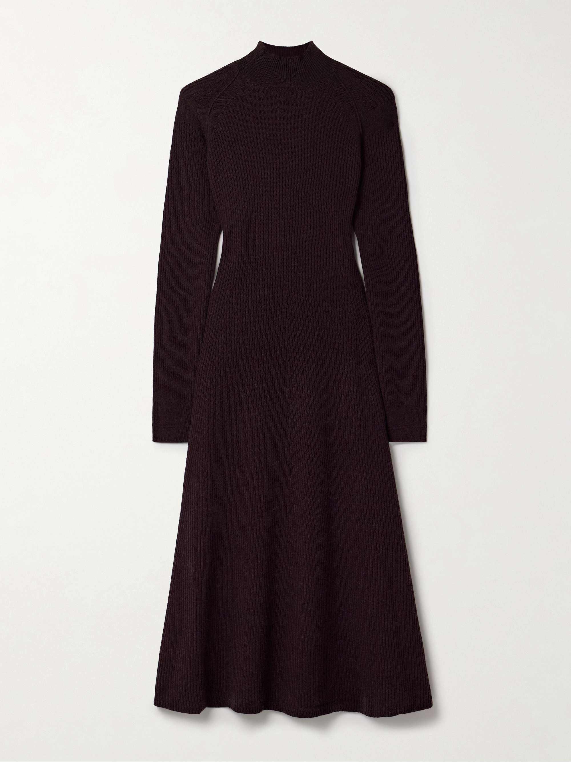 Ribbed recycled-cashmere and organic cotton-blend turtleneck midi dress view