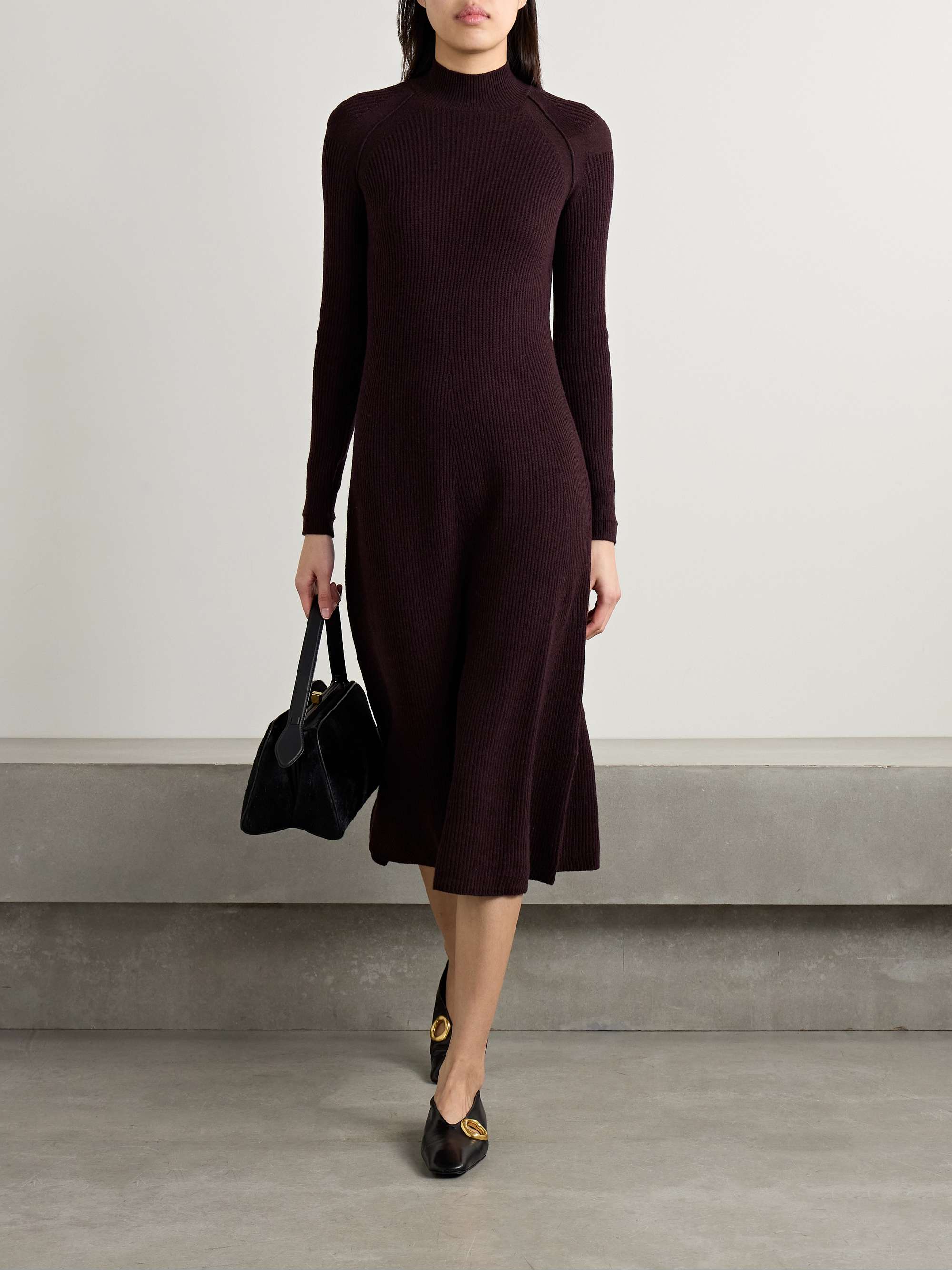 Ribbed recycled-cashmere and organic cotton-blend turtleneck midi dress view