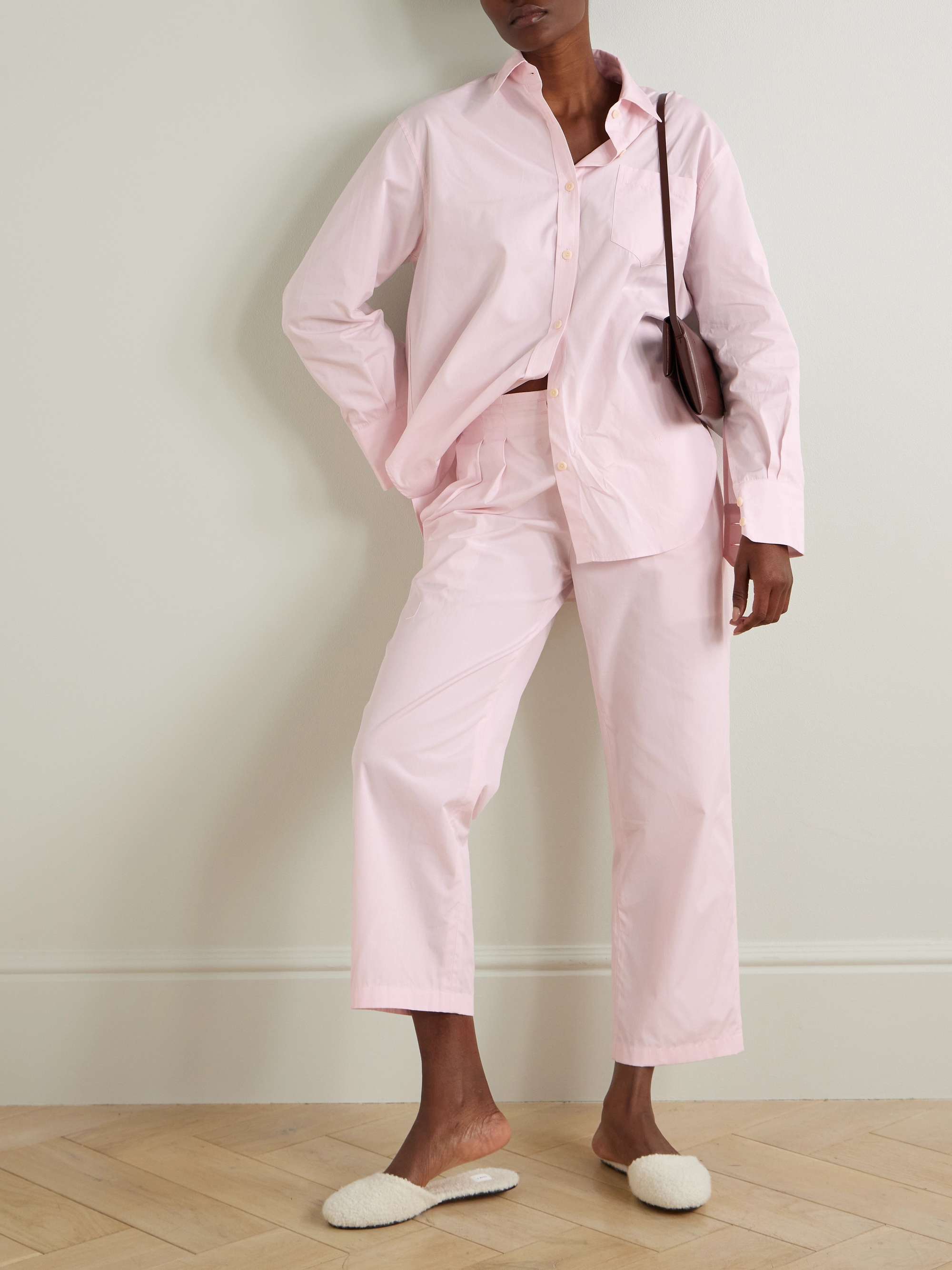 Pleated organic cotton-poplin tapered pants view