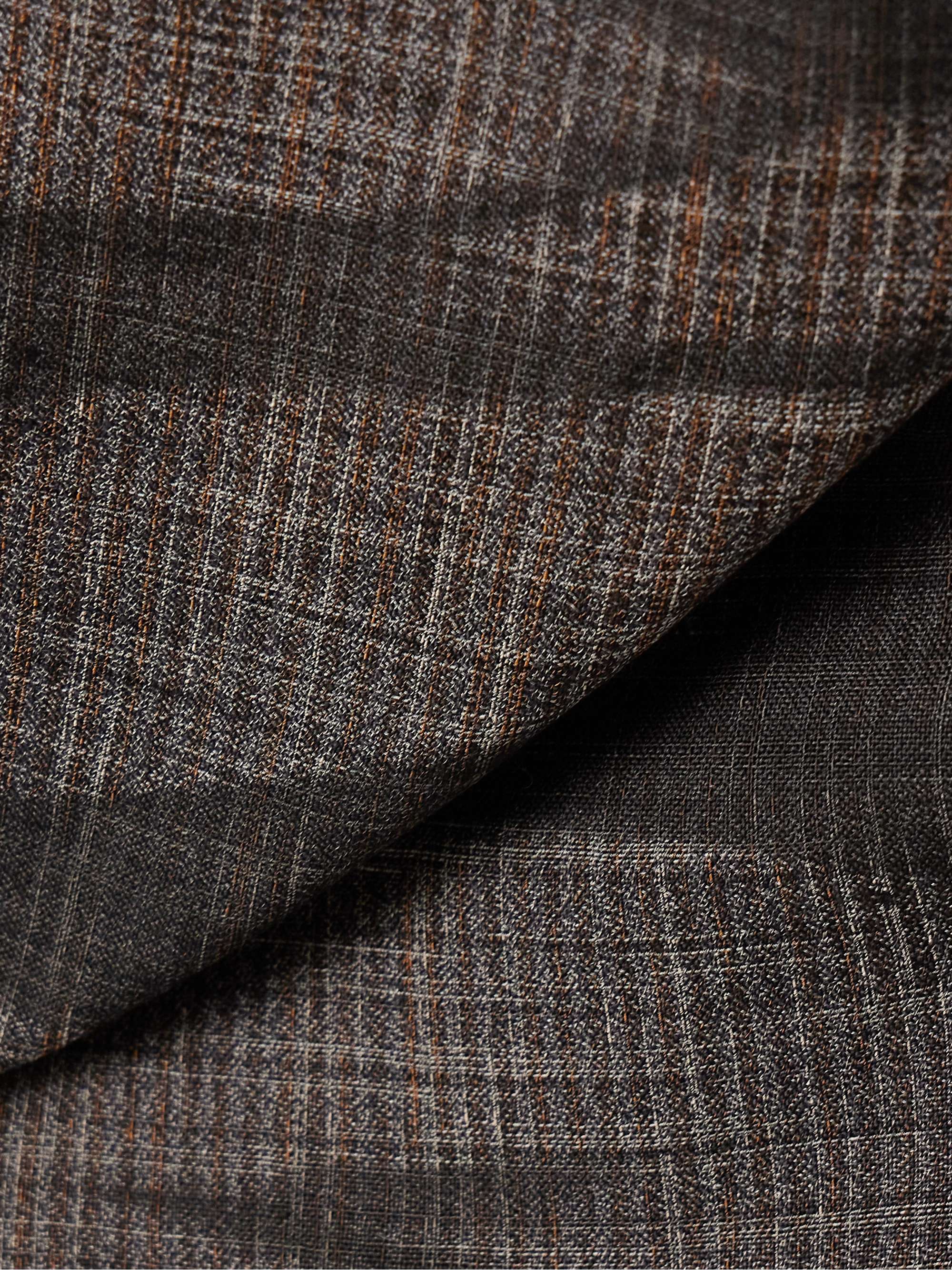 One-shoulder gathered checked linen-blend mini dress view