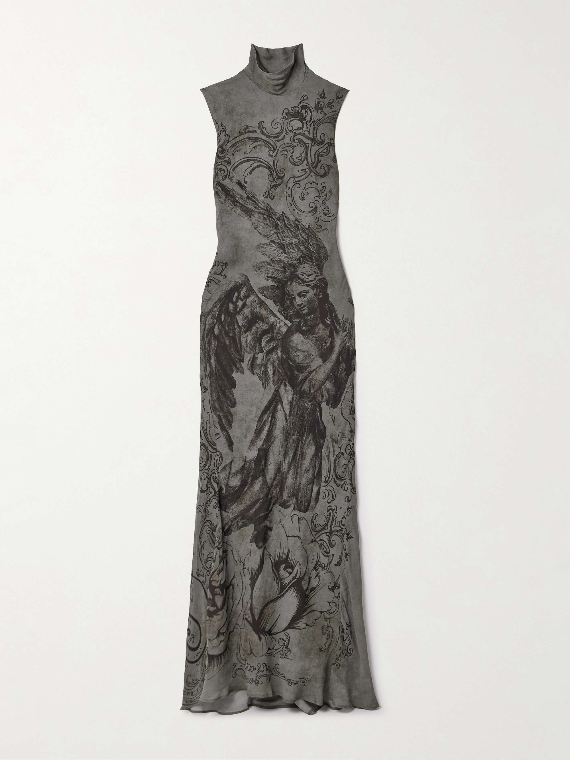 Open-back printed georgette turtleneck maxi dress view