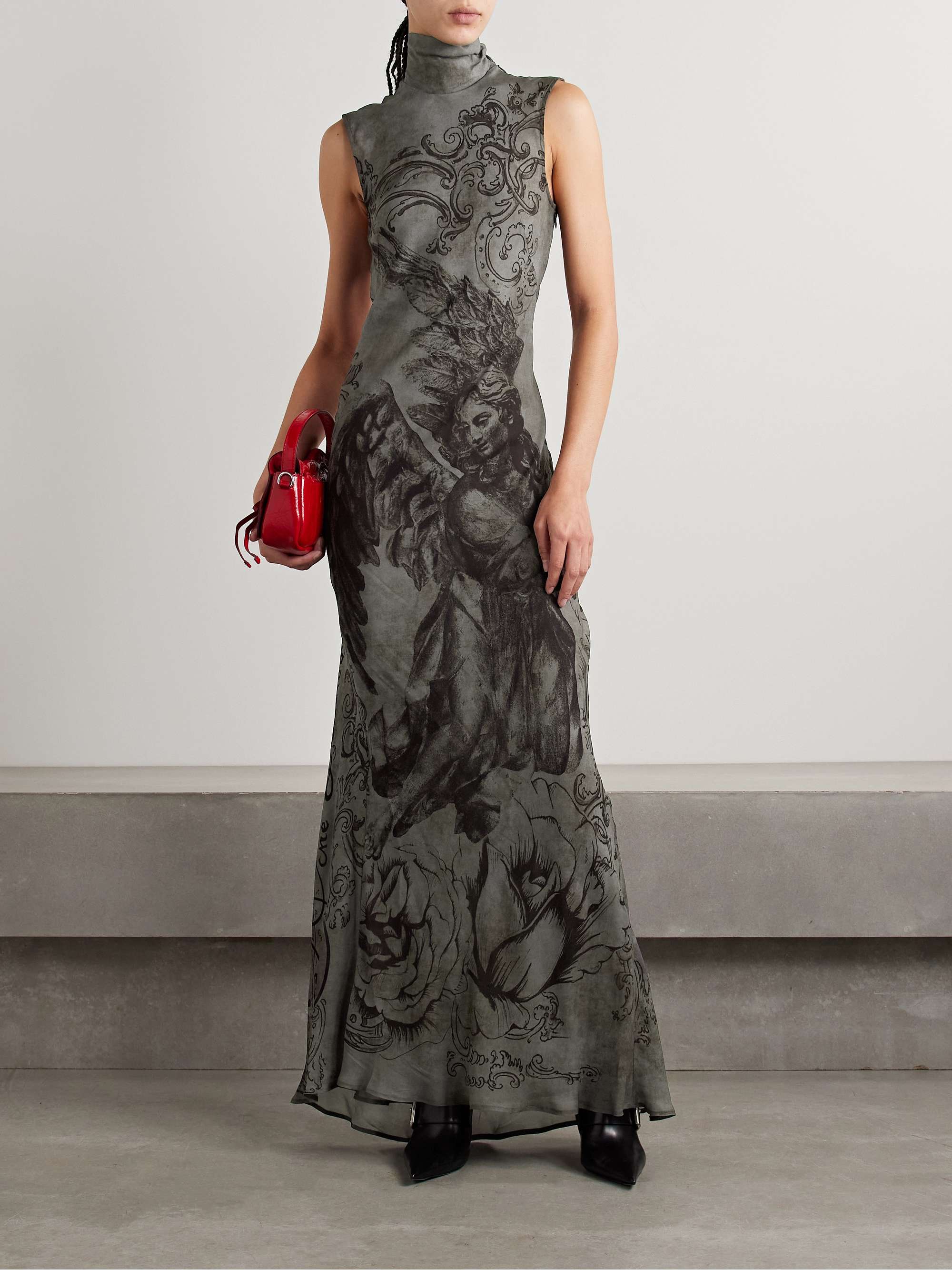 Open-back printed georgette turtleneck maxi dress view