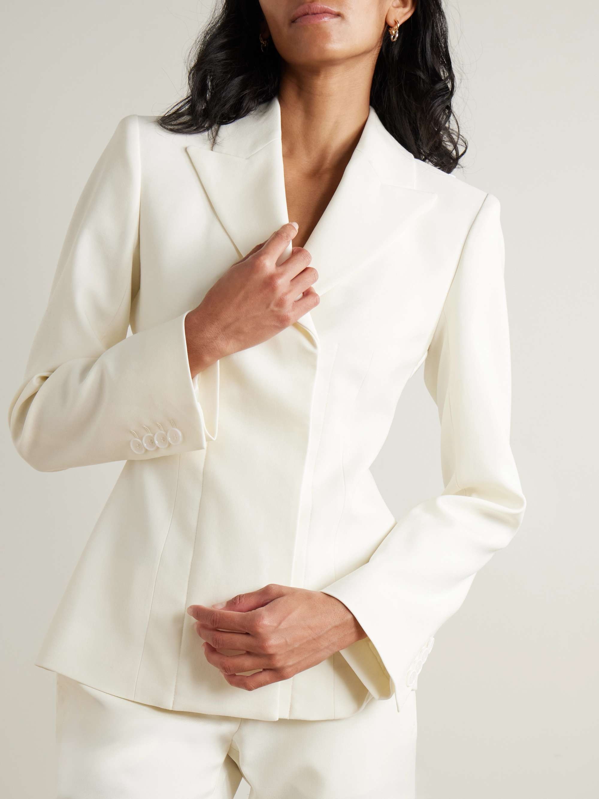 Satin-trimmed wool-blend twill blazer view